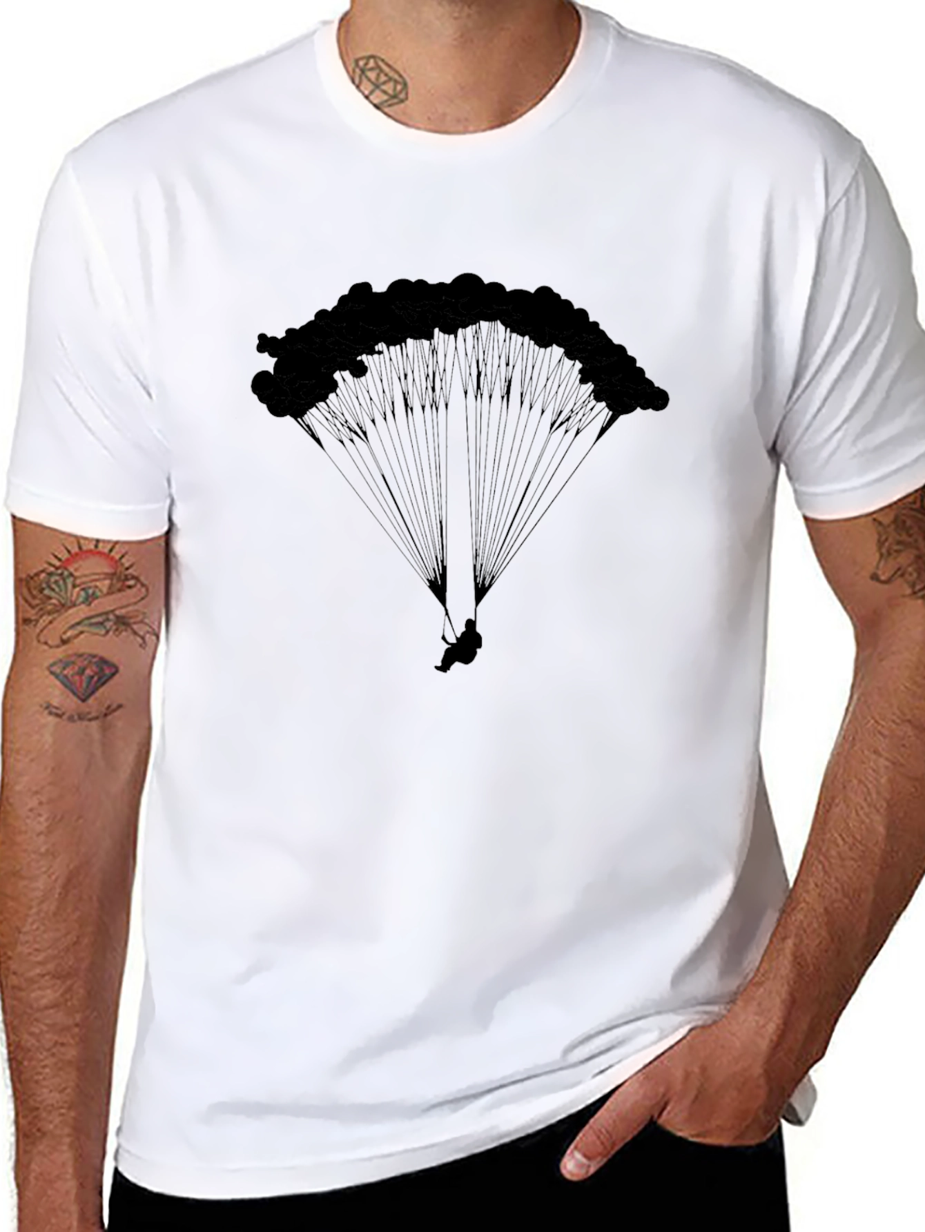 Black Parachute Graphic Tee - Skydiving Adventure Shirt