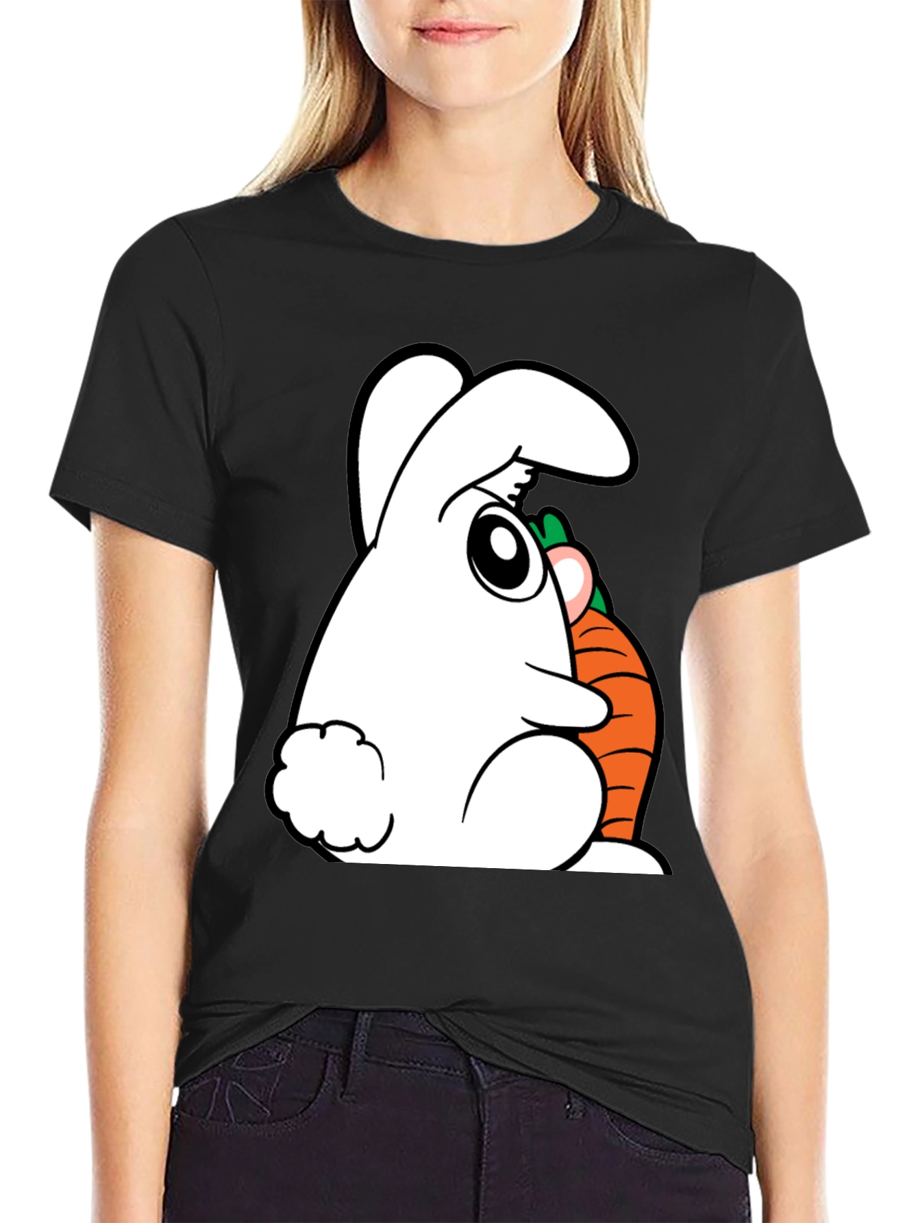 Rabbit and Carrot Graphic Tee - Black Cotton Blend