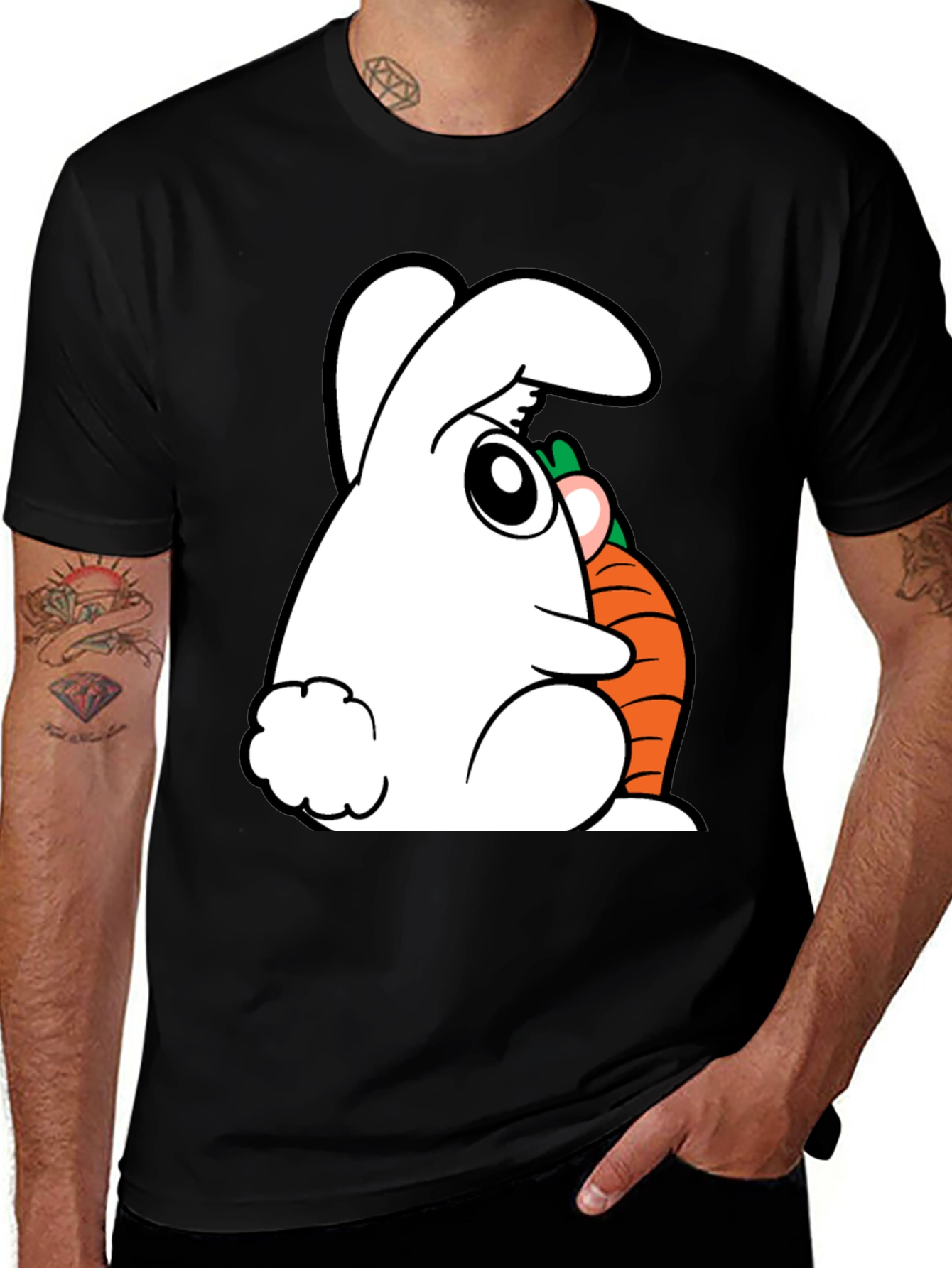 Rabbit and Carrot Graphic Tee - Black Cotton Blend