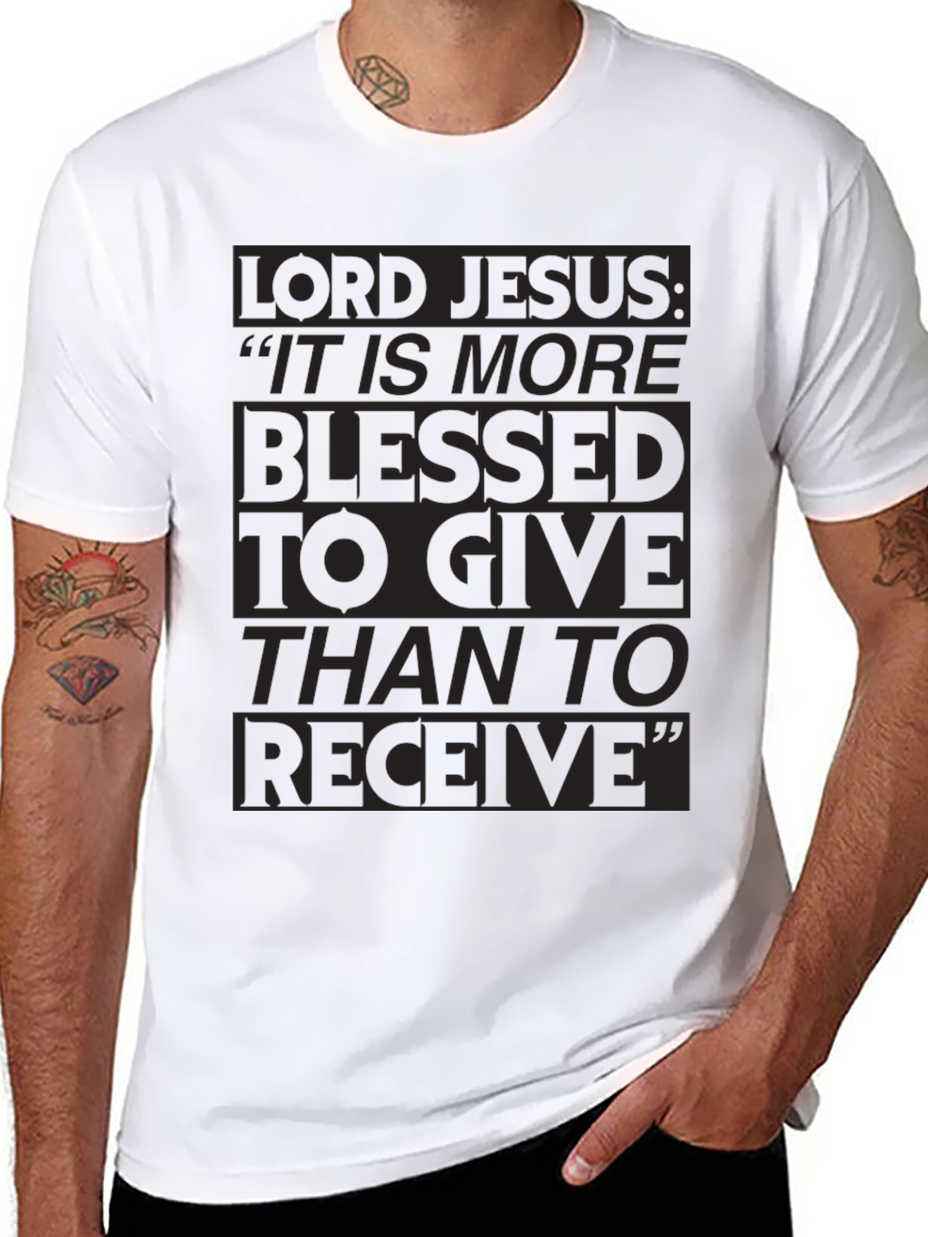 Lord Jesus Giving is Blessed Black T-Shirt
