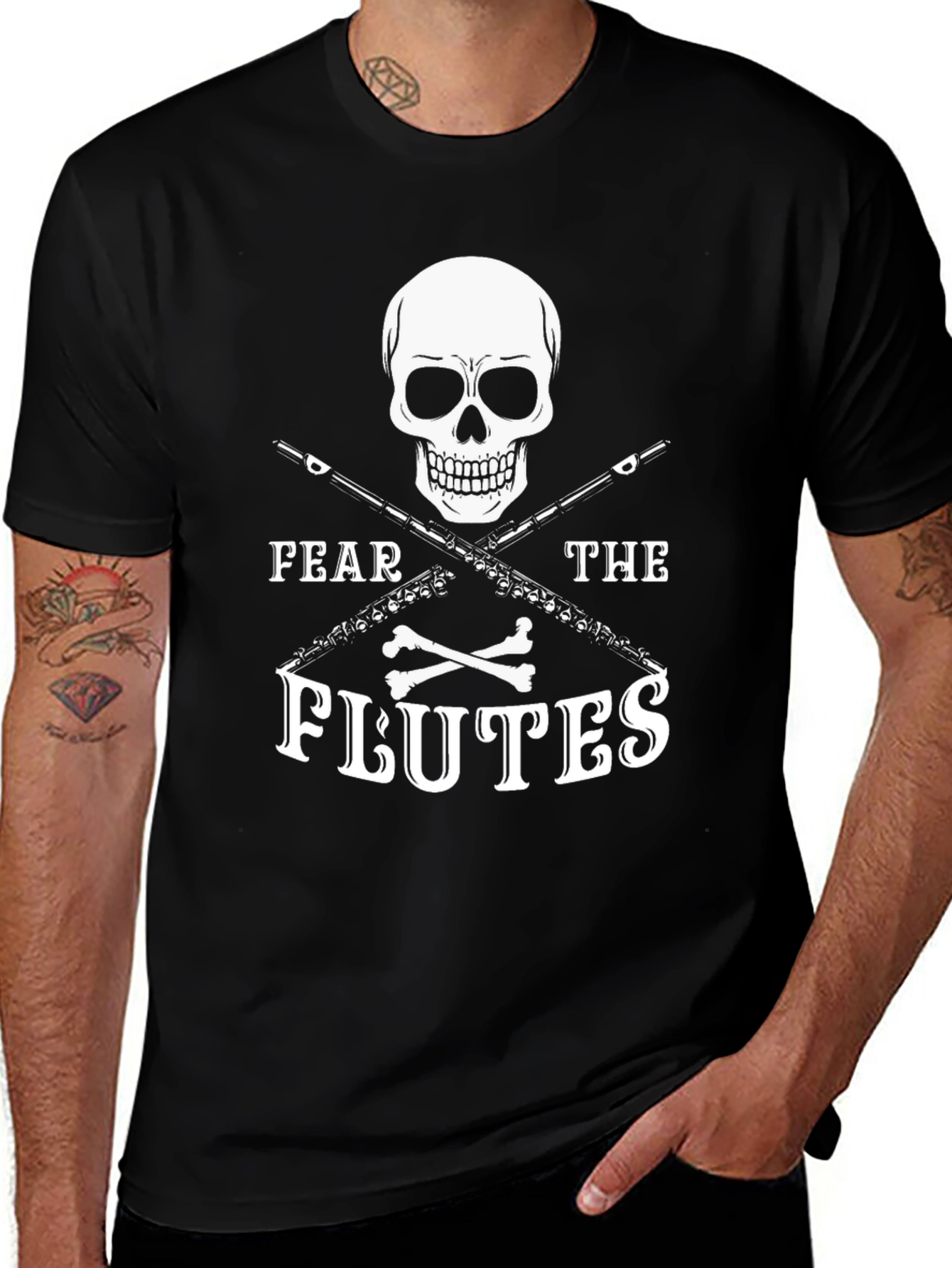 Fear the Flutes T-Shirt - Skull & Crossbones Design