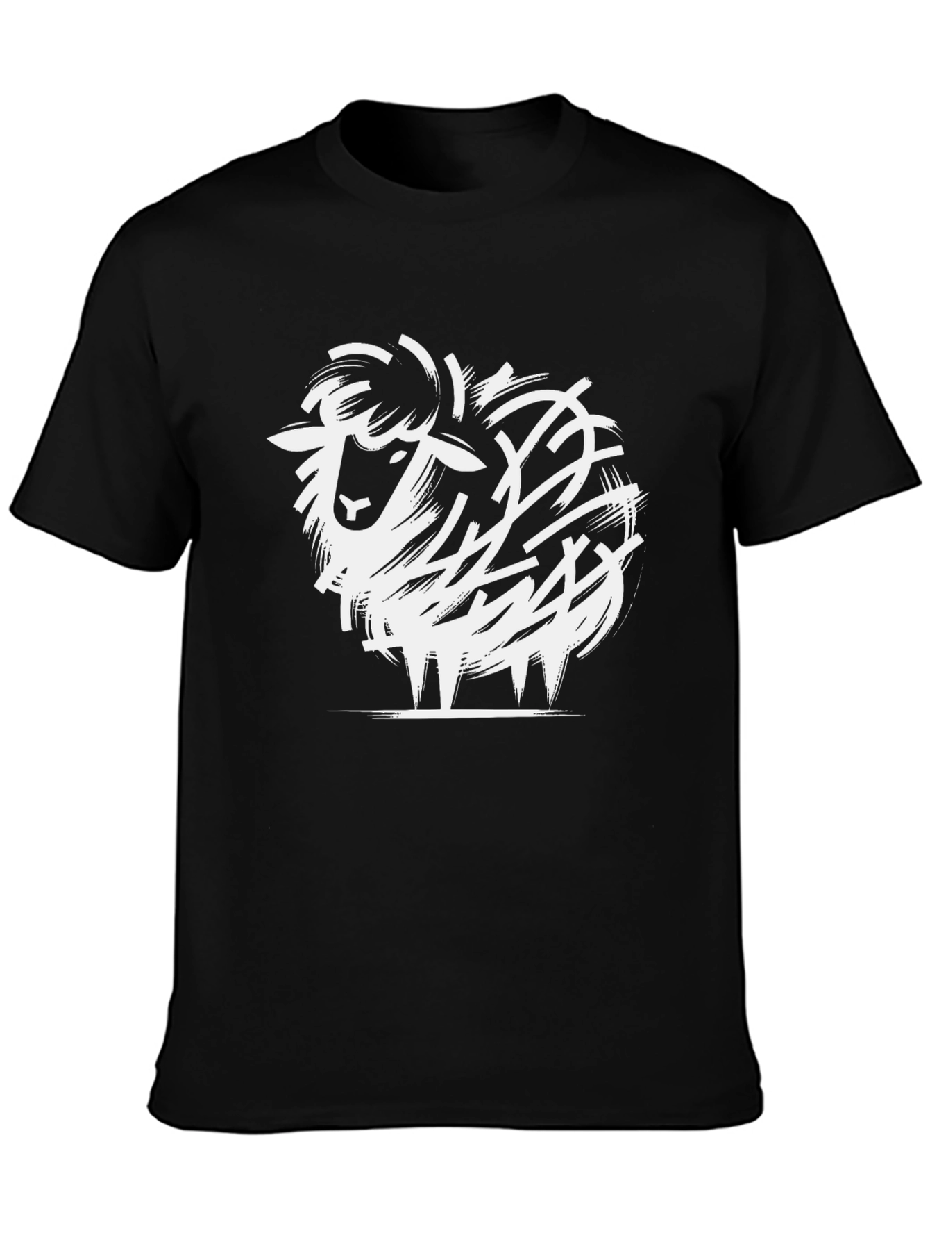 Abstract Sheep Graphic Tee - Black Cotton Blend T-Shirt