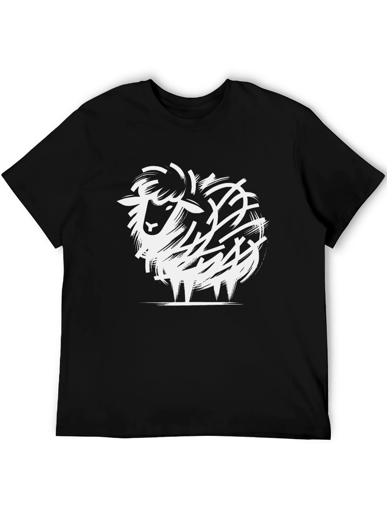 Abstract Sheep Graphic Tee - Black Cotton Blend T-Shirt