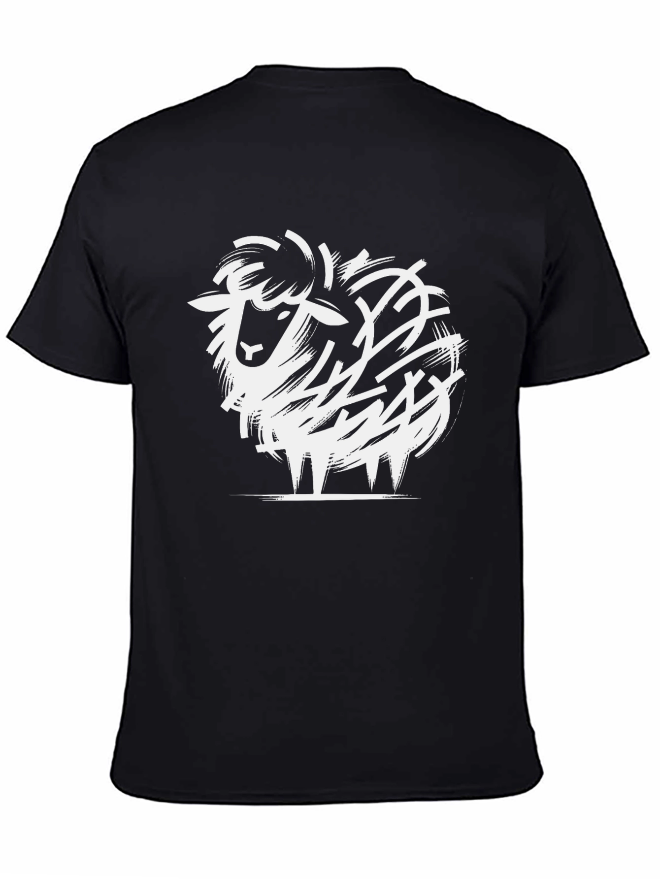 Abstract Sheep Graphic Tee - Black Cotton Blend T-Shirt