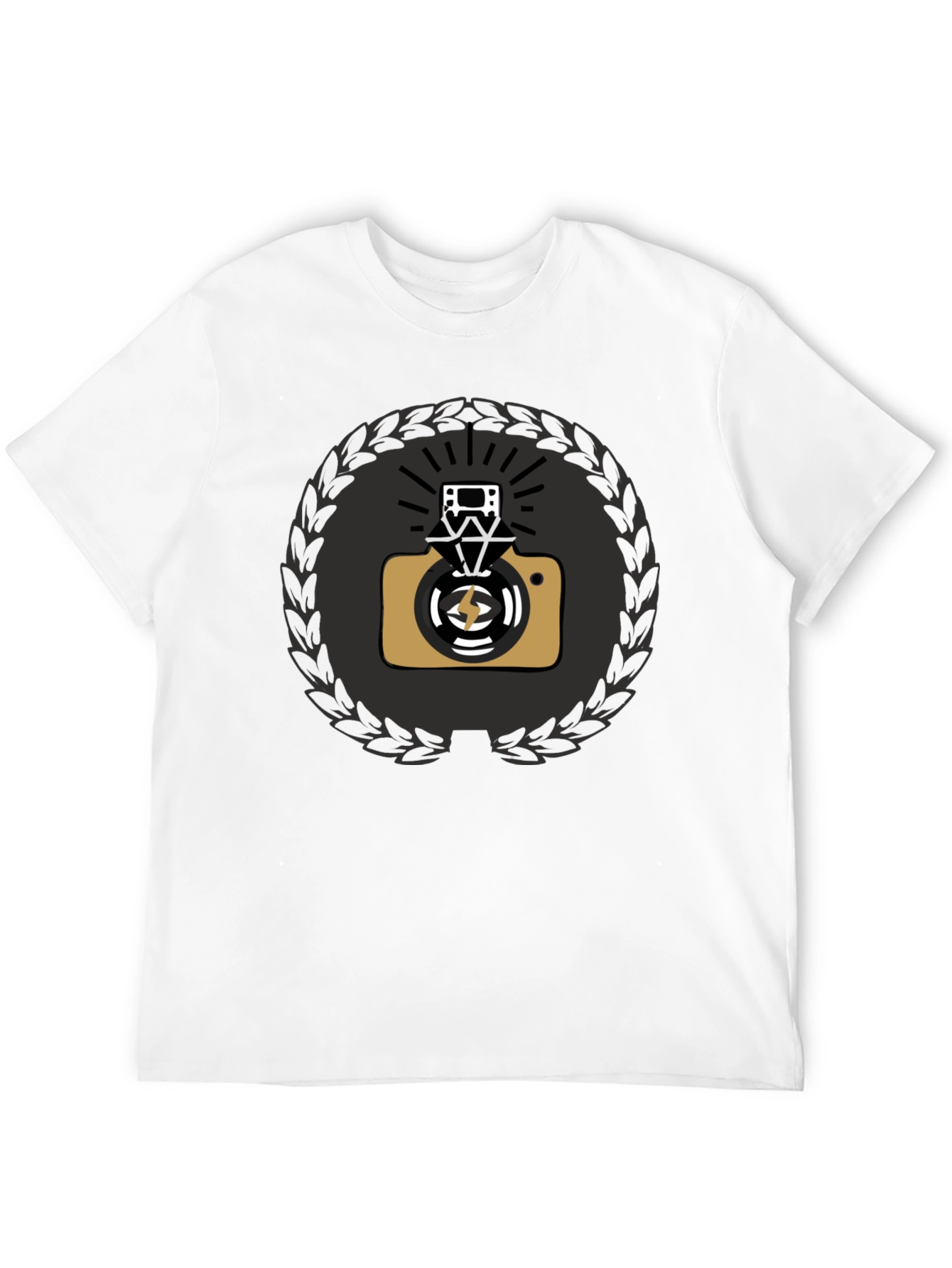 Black Graphic Tee with Camera & Film Reel Design