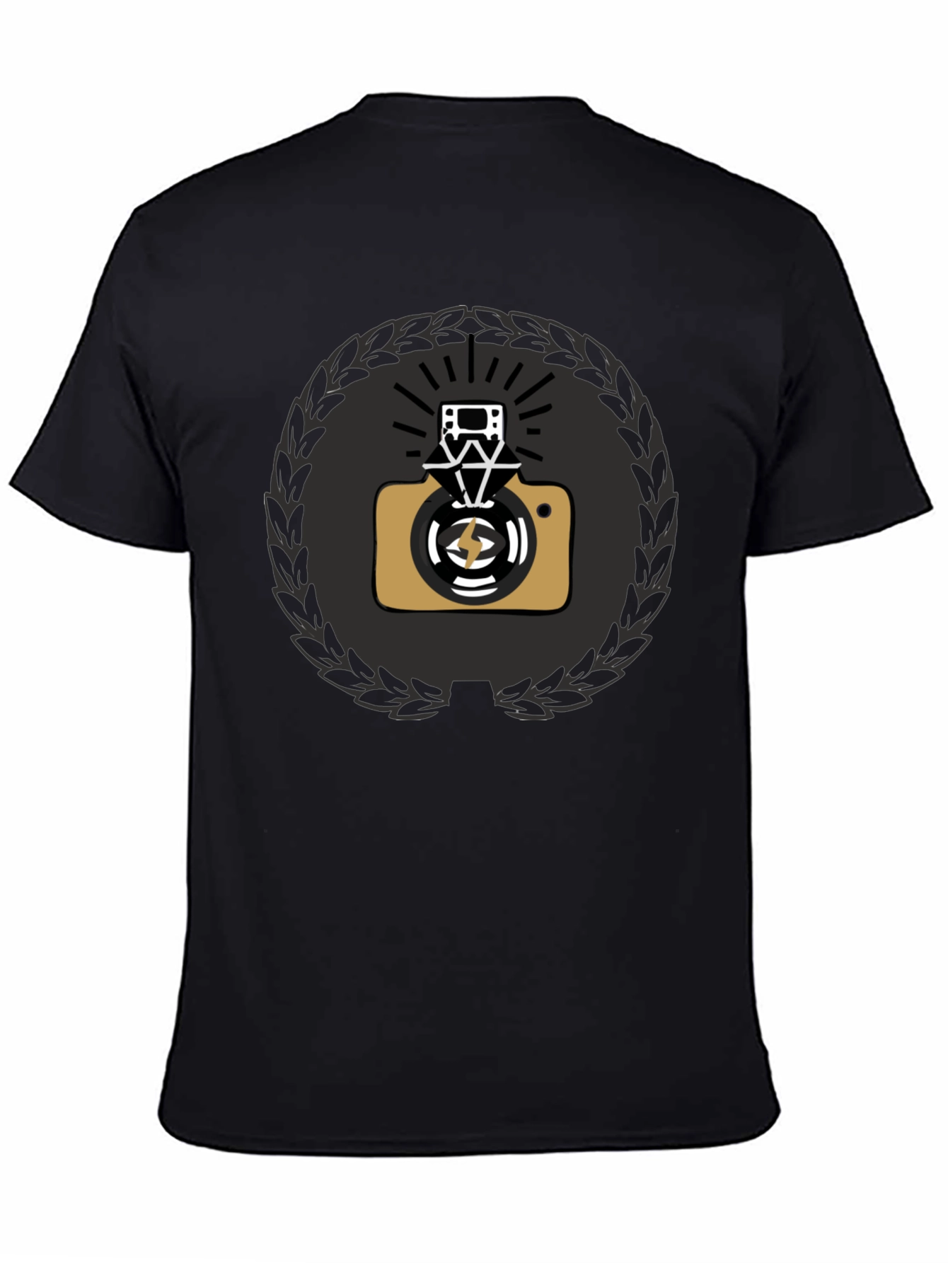 Black Graphic Tee with Camera & Film Reel Design