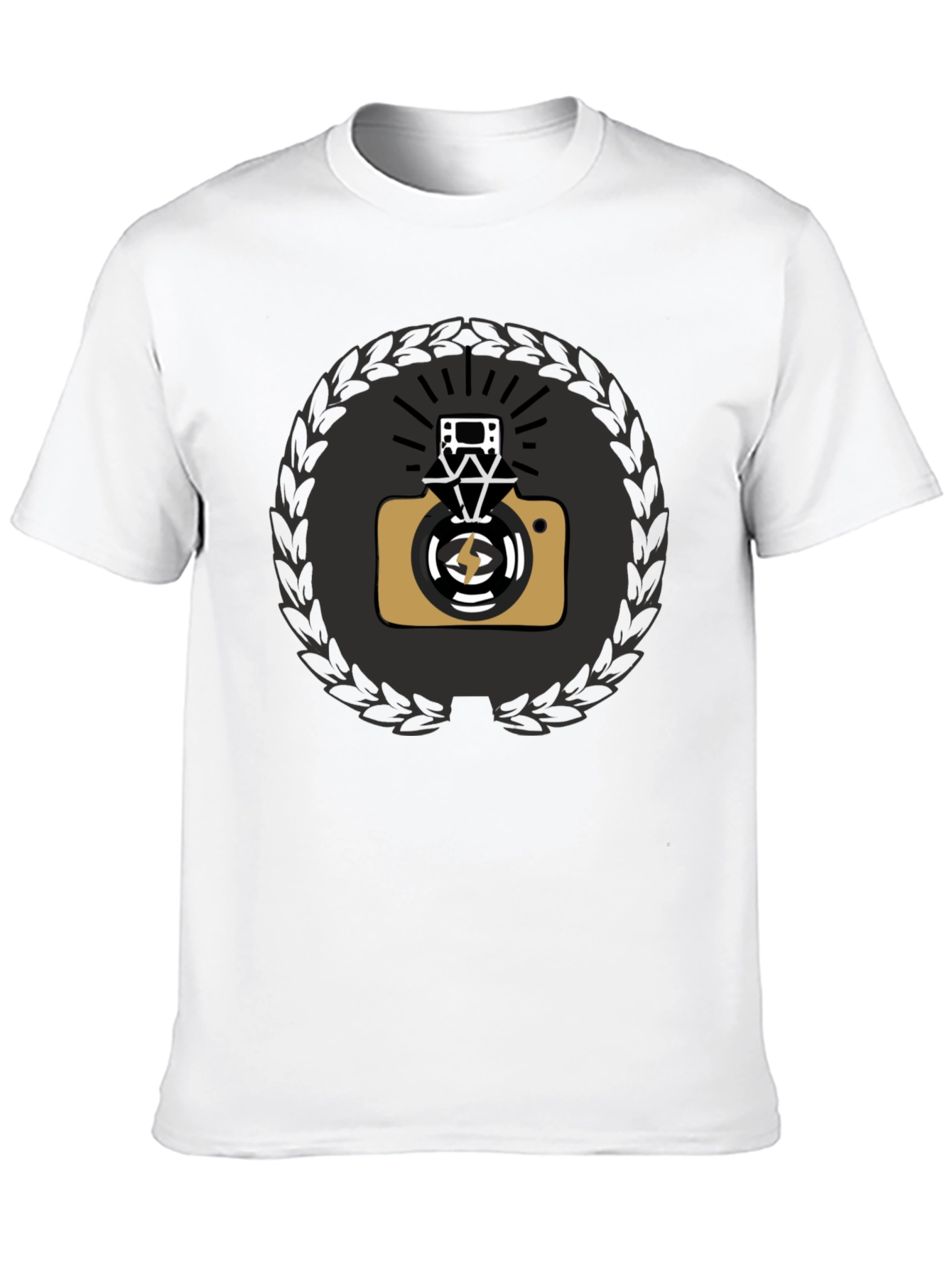 Black Graphic Tee with Camera & Film Reel Design
