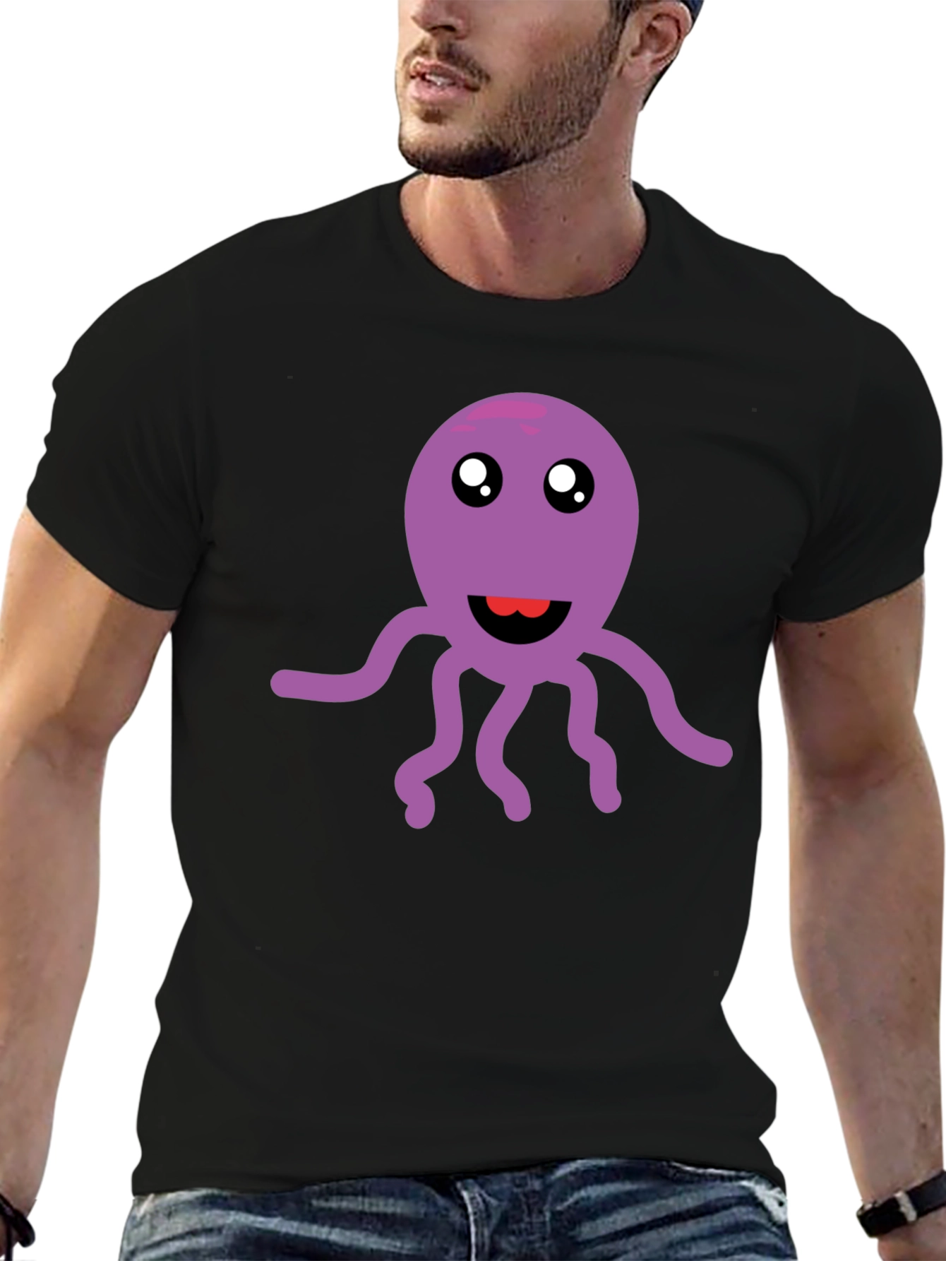 Cute Octopus Graphic Tee - Soft Black Cotton T-Shirt