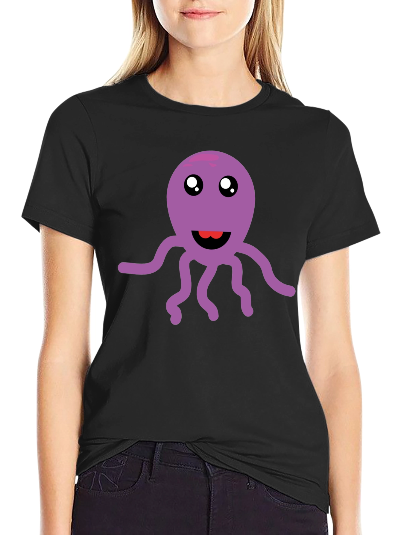 Cute Octopus Graphic Tee - Soft Black Cotton T-Shirt