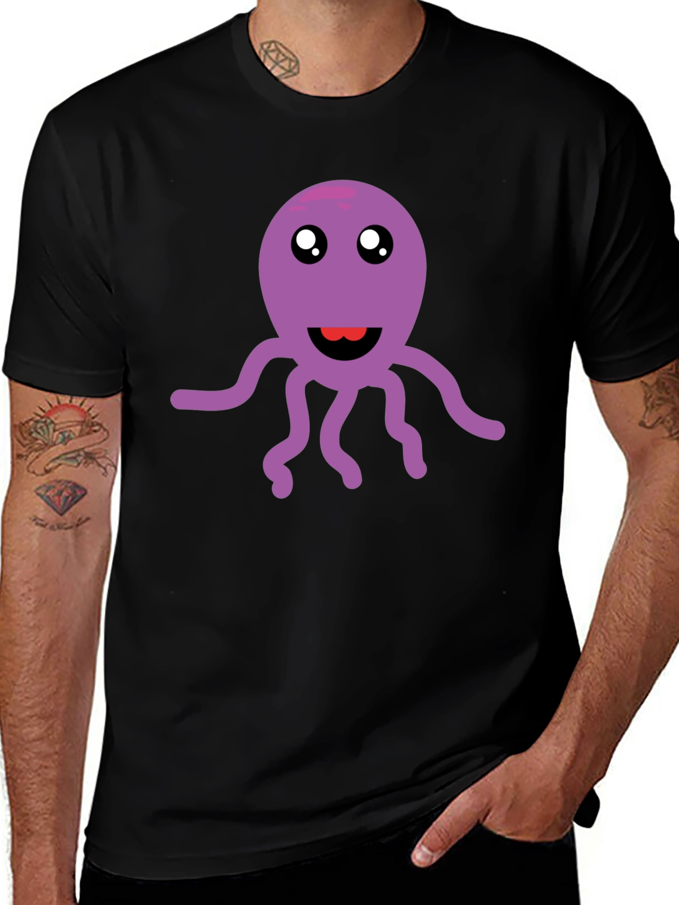 Cute Octopus Graphic Tee - Soft Black Cotton T-Shirt