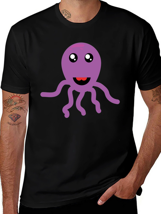 Cute Octopus Graphic Tee - Soft Black Cotton T-Shirt