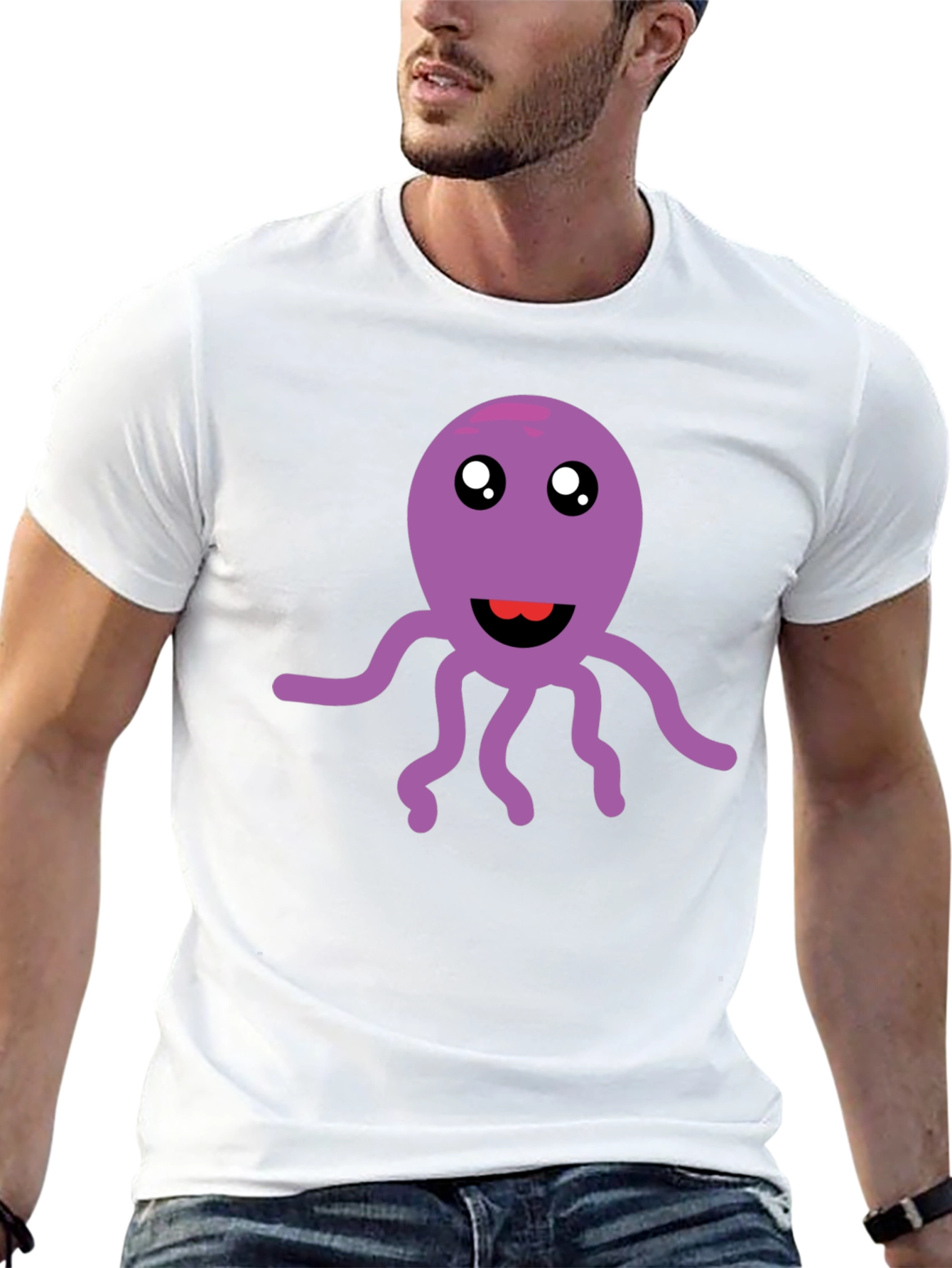 Cute Octopus Graphic Tee - Soft Black Cotton T-Shirt
