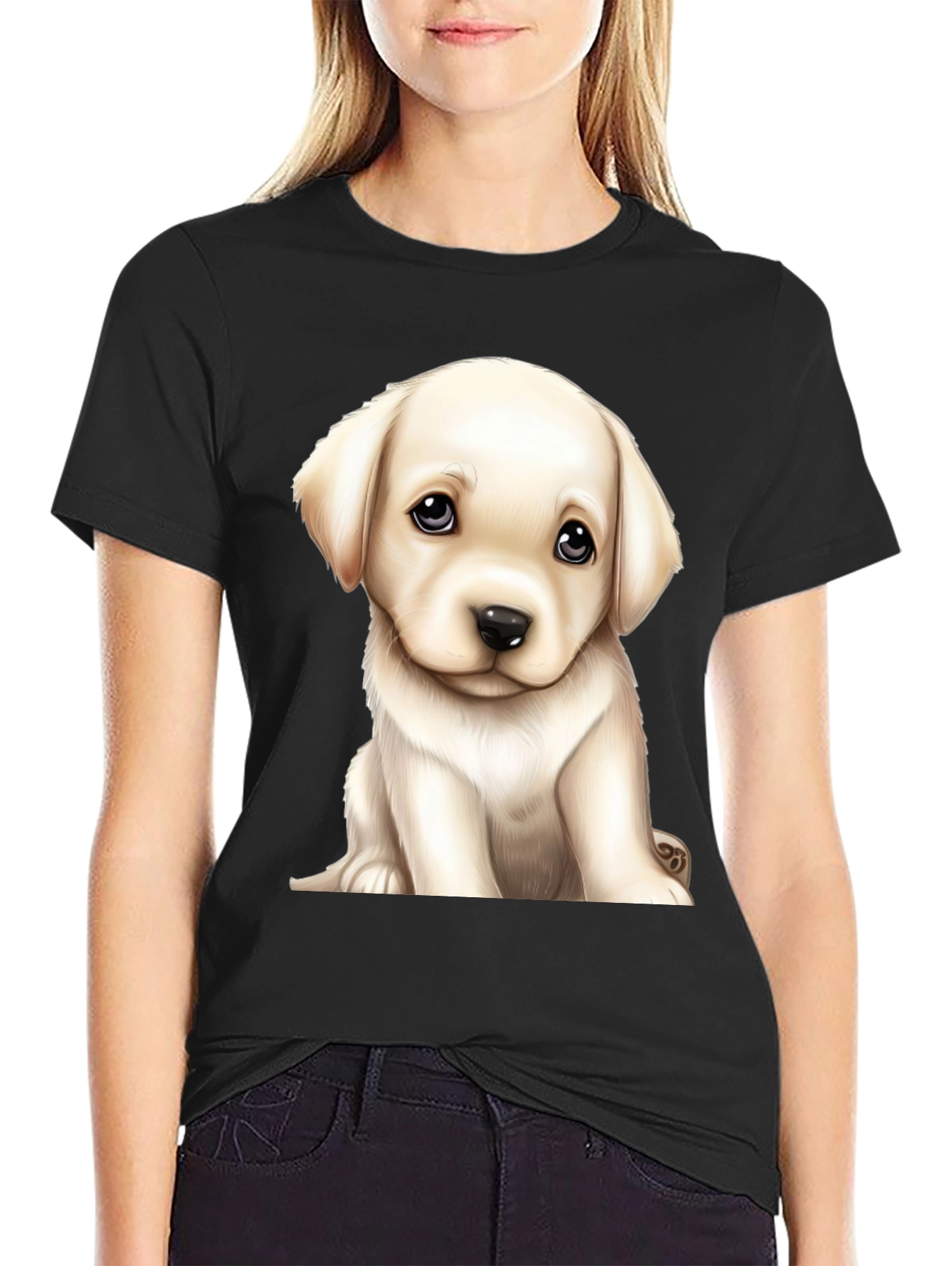 Cute Puppy Graphic Tee - Black Cotton Comfort