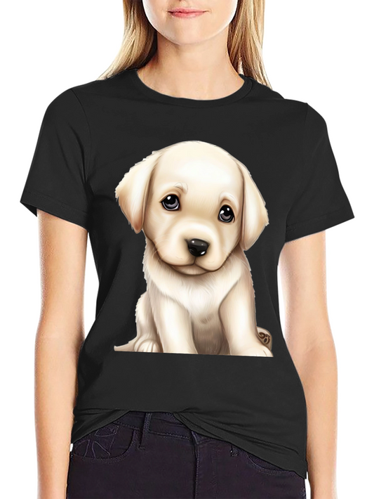 Cute Puppy Graphic Tee - Black Cotton Comfort