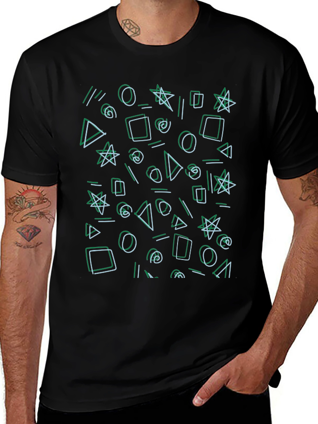Abstract Shapes Black Tee - Modern Graphic Print