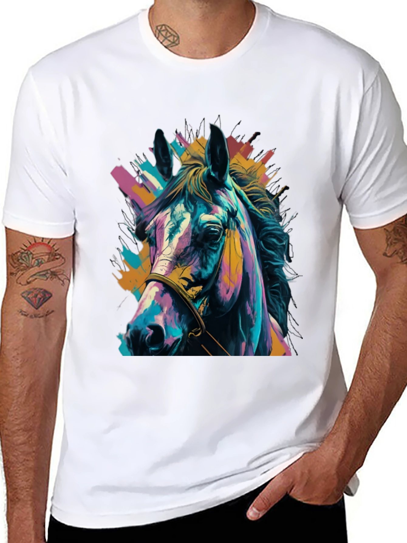 Vibrant Horse Graphic Tee - Unisex Black T-Shirt