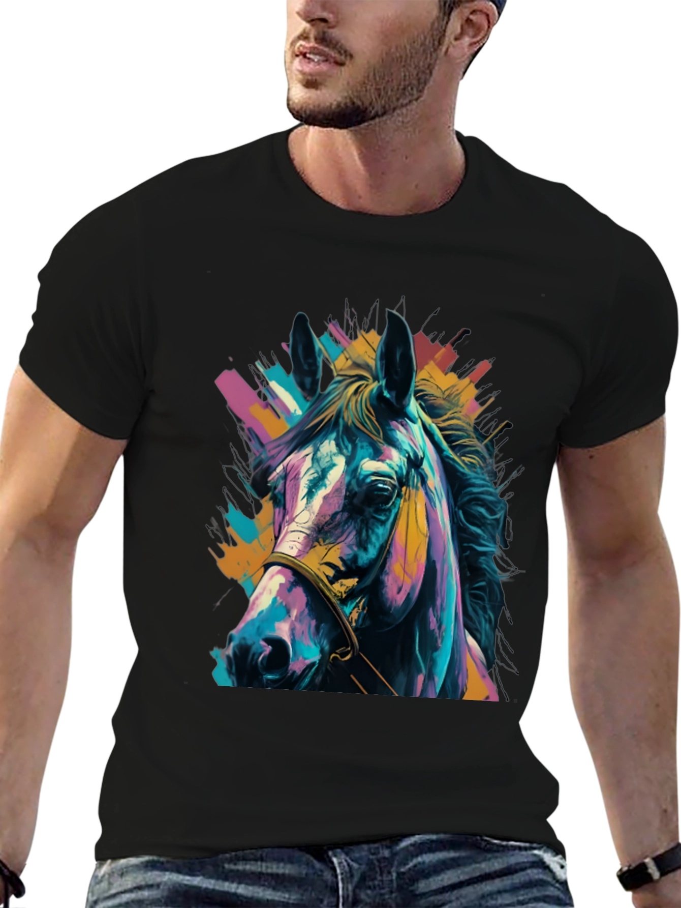 Vibrant Horse Graphic Tee - Unisex Black T-Shirt