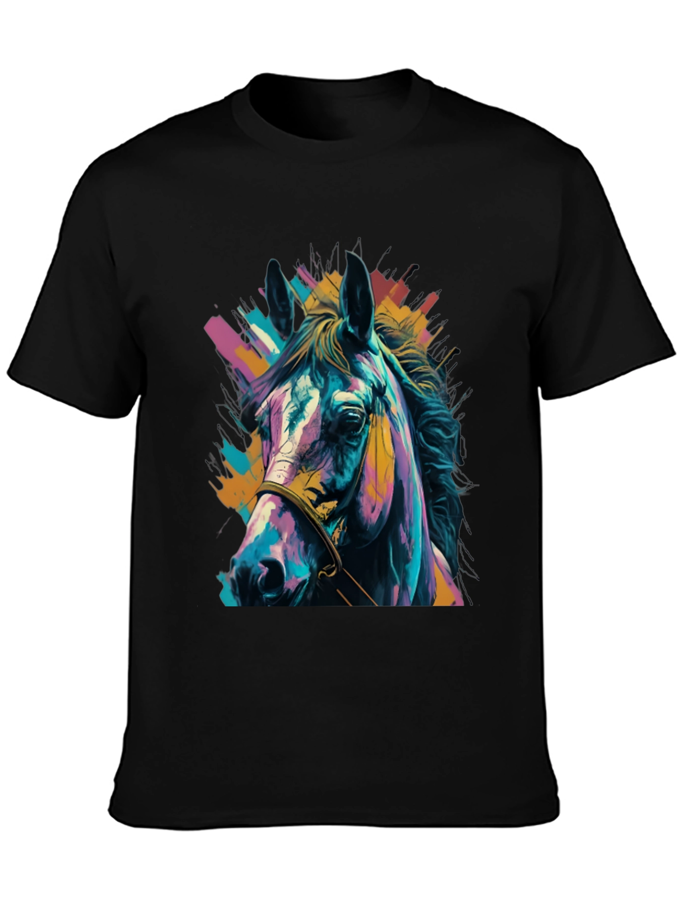 Vibrant Horse Graphic Tee - Unisex Black T-Shirt