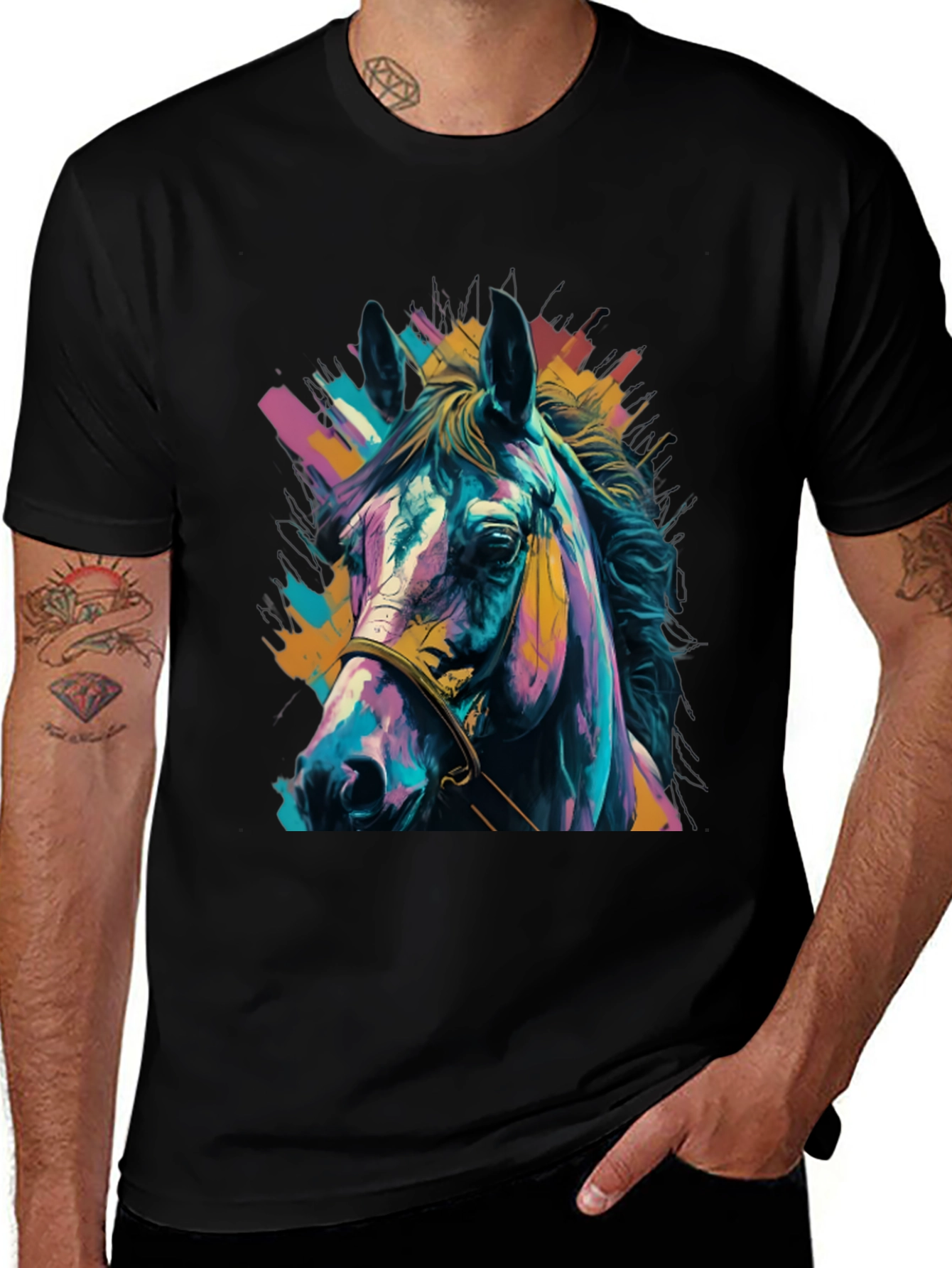 Vibrant Horse Graphic Tee - Unisex Black T-Shirt