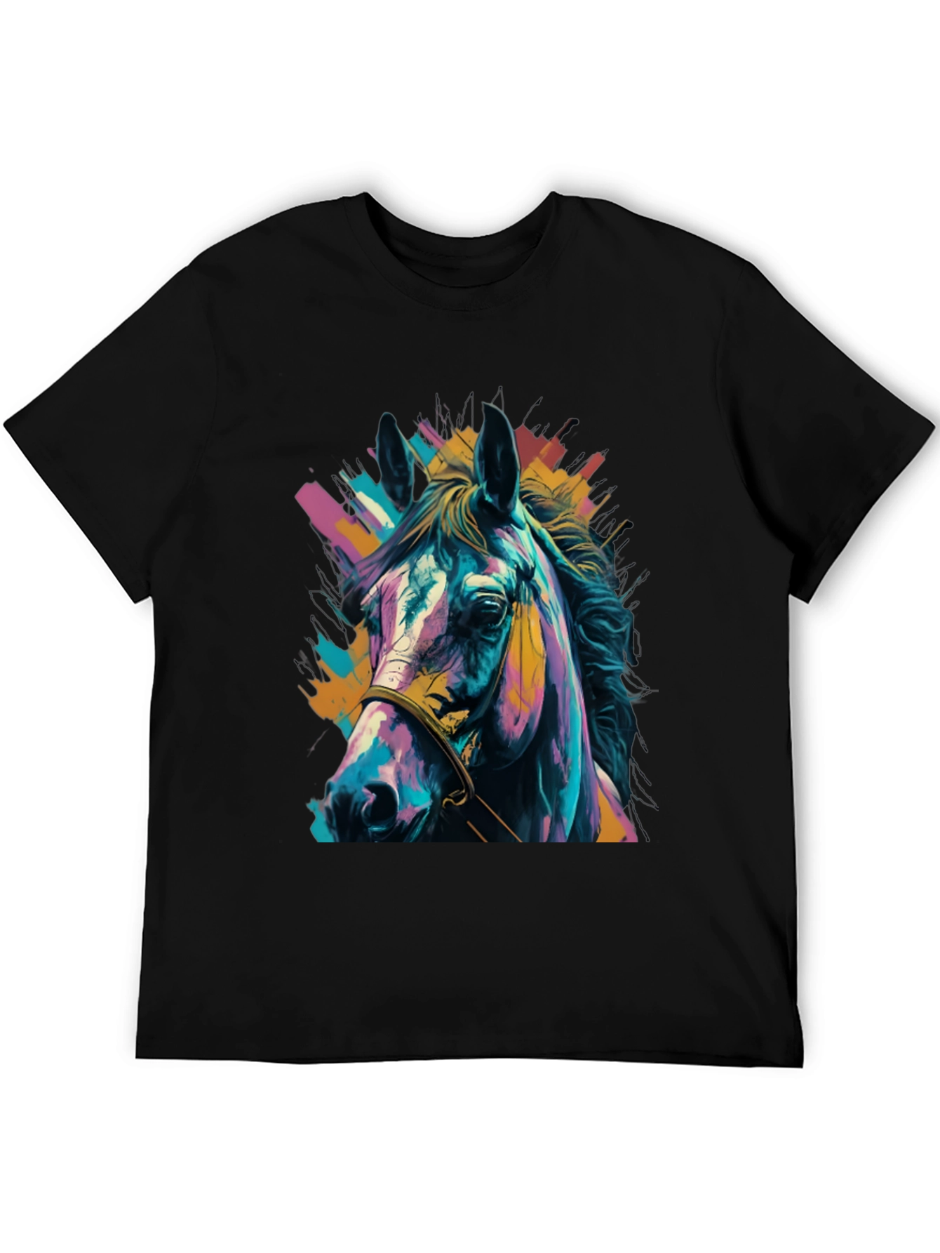 Vibrant Horse Graphic Tee - Unisex Black T-Shirt