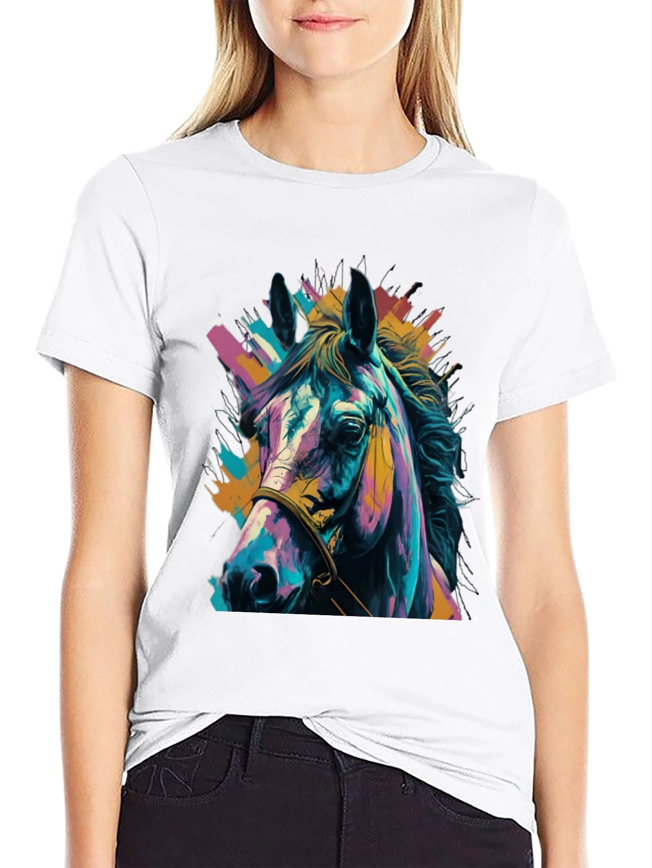 Vibrant Horse Graphic Tee - Unisex Black T-Shirt