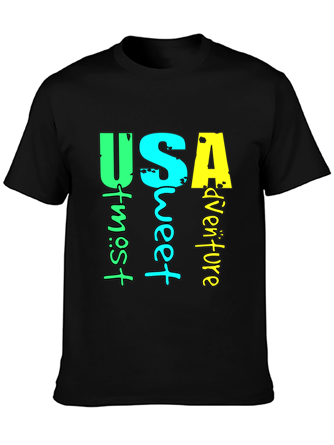 USA Adventure Graphic Print Black T-Shirt