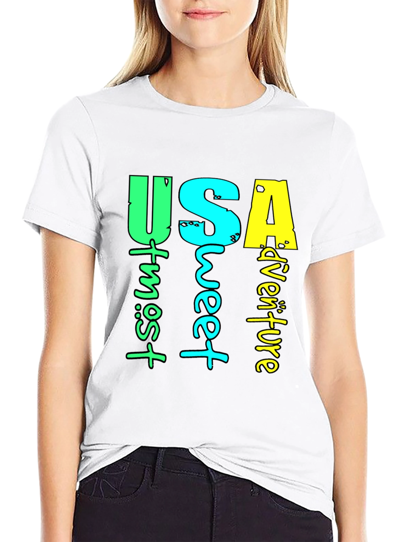 USA Adventure Graphic Print Black T-Shirt