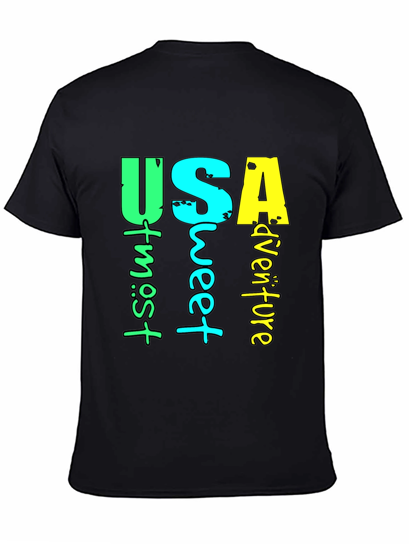 USA Adventure Graphic Print Black T-Shirt