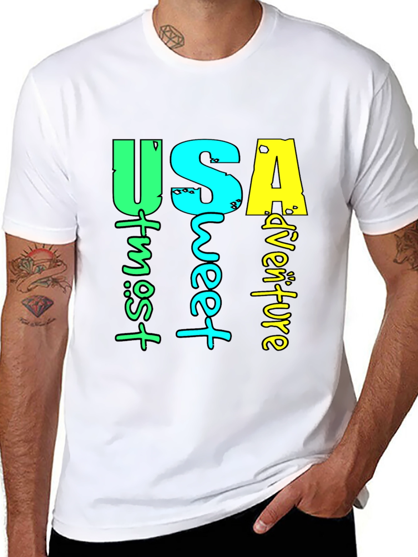 USA Adventure Graphic Print Black T-Shirt