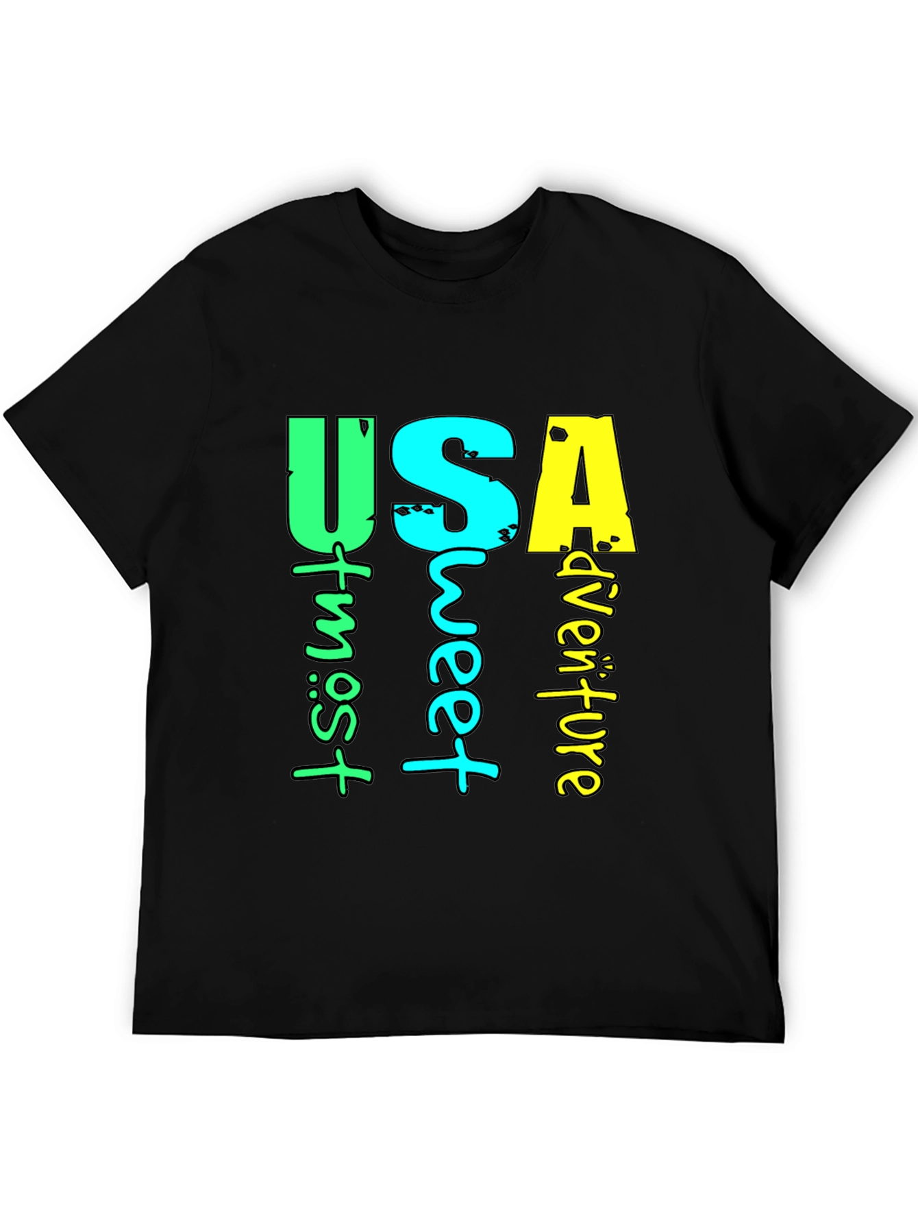 USA Adventure Graphic Print Black T-Shirt