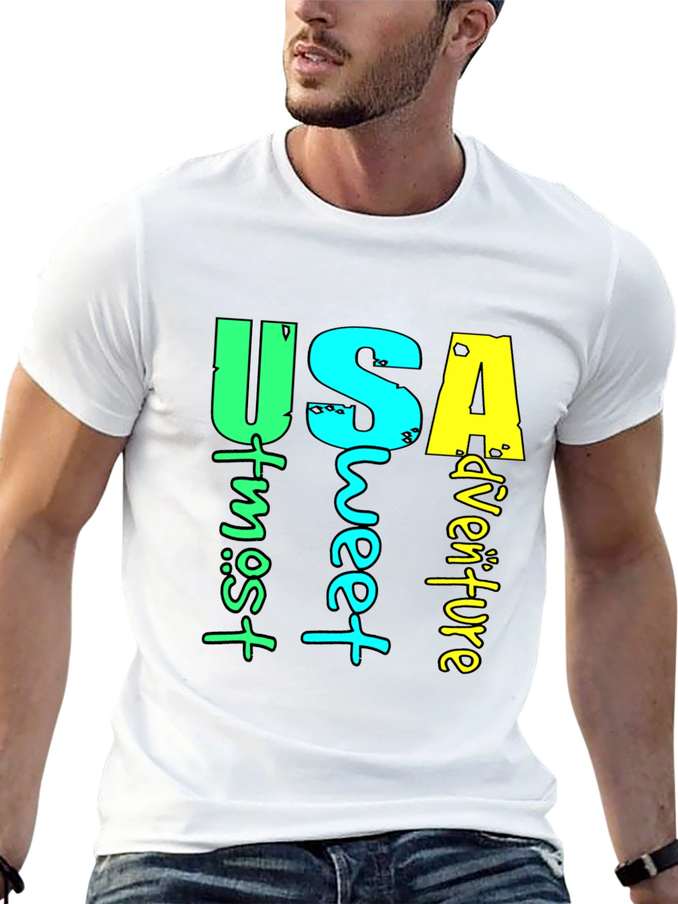 USA Adventure Graphic Print Black T-Shirt