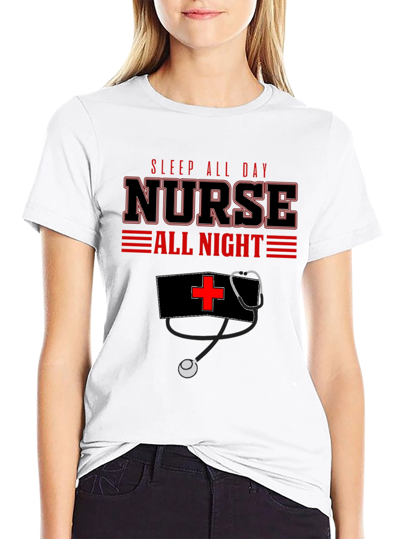 Nurse All Day/All Night Black Graphic T-Shirt