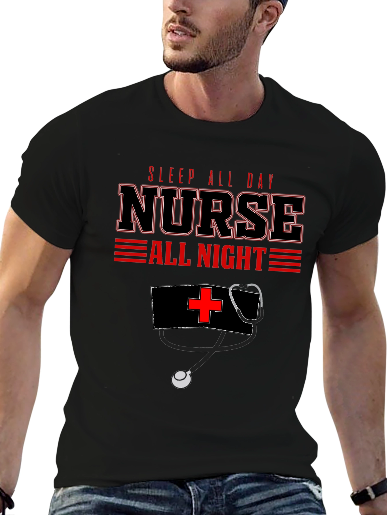 Nurse All Day/All Night Black Graphic T-Shirt