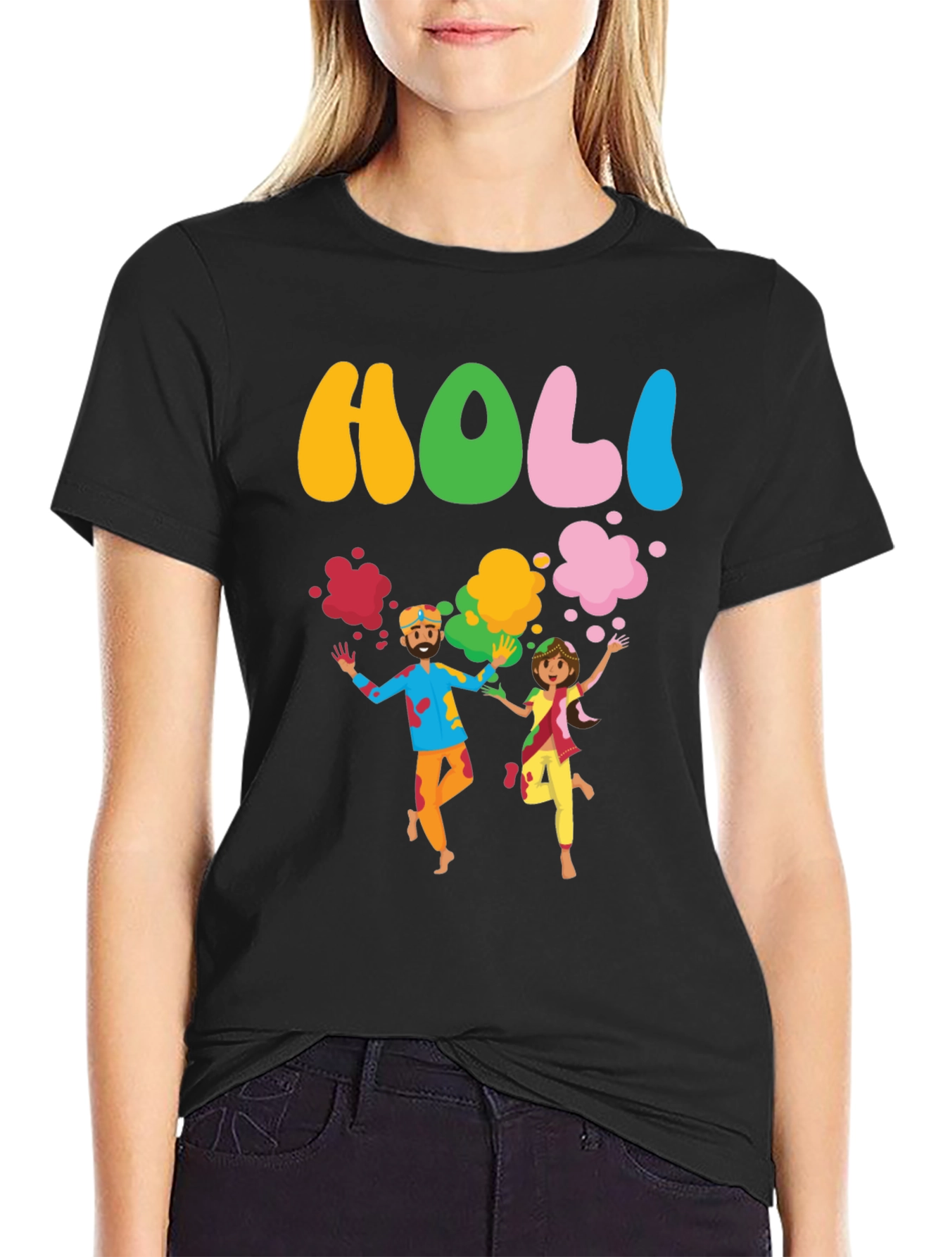 Holi Festival Black Graphic T-Shirt