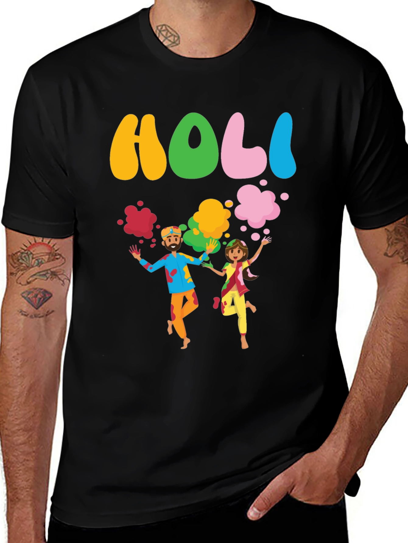 Holi Festival Black Graphic T-Shirt