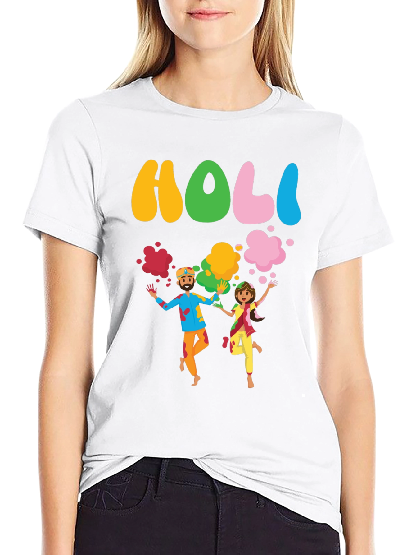 Holi Festival Black Graphic T-Shirt