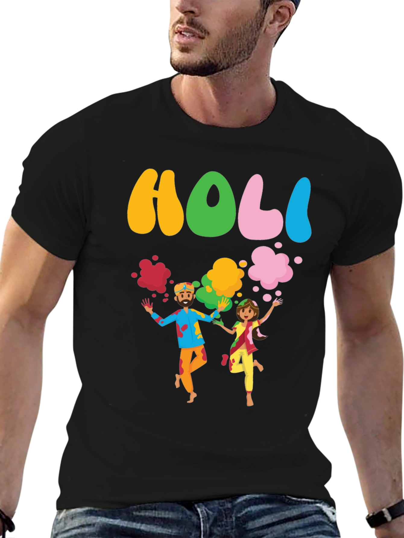 Holi Festival Black Graphic T-Shirt