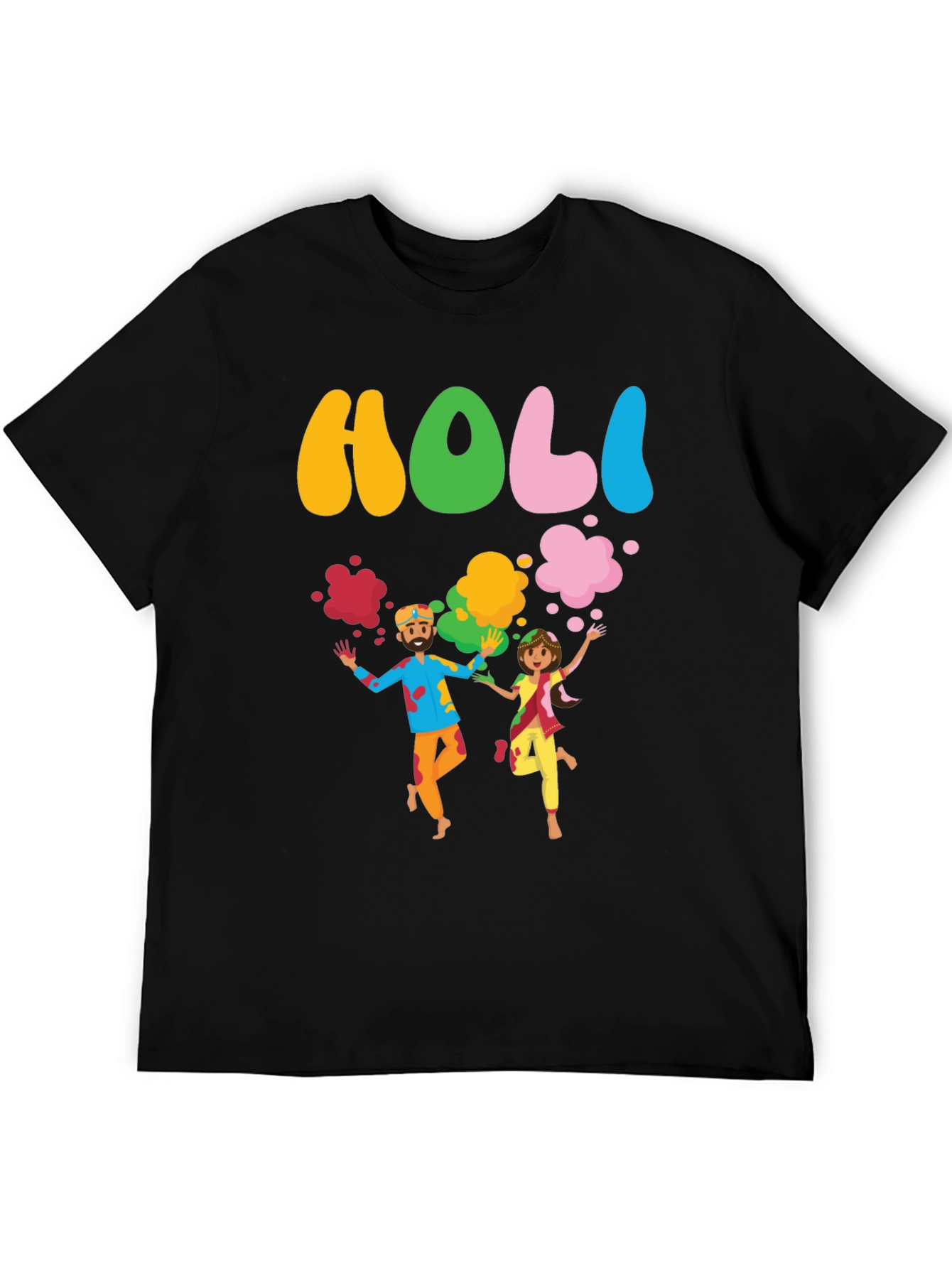 Holi Festival Black Graphic T-Shirt