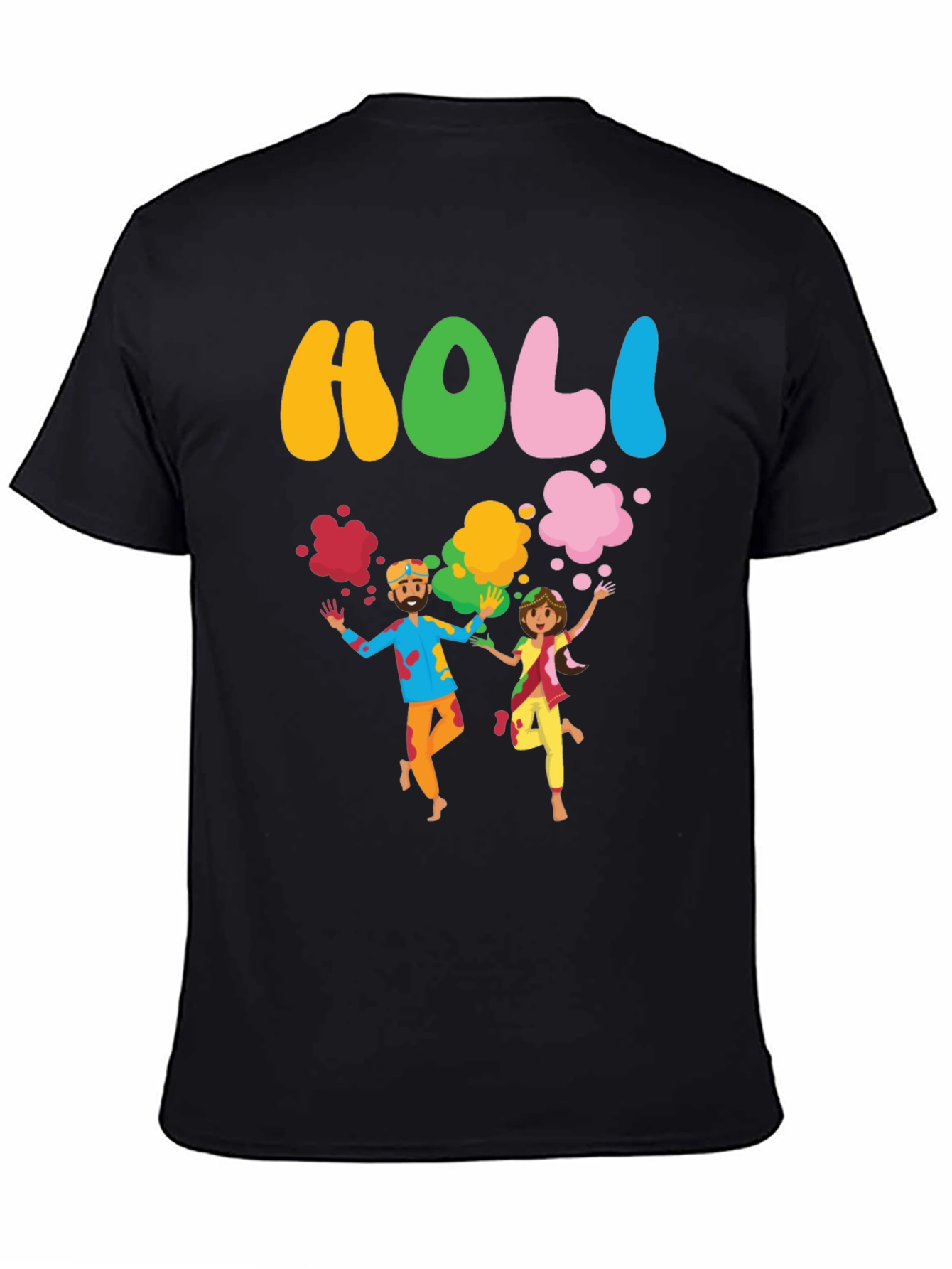 Holi Festival Black Graphic T-Shirt