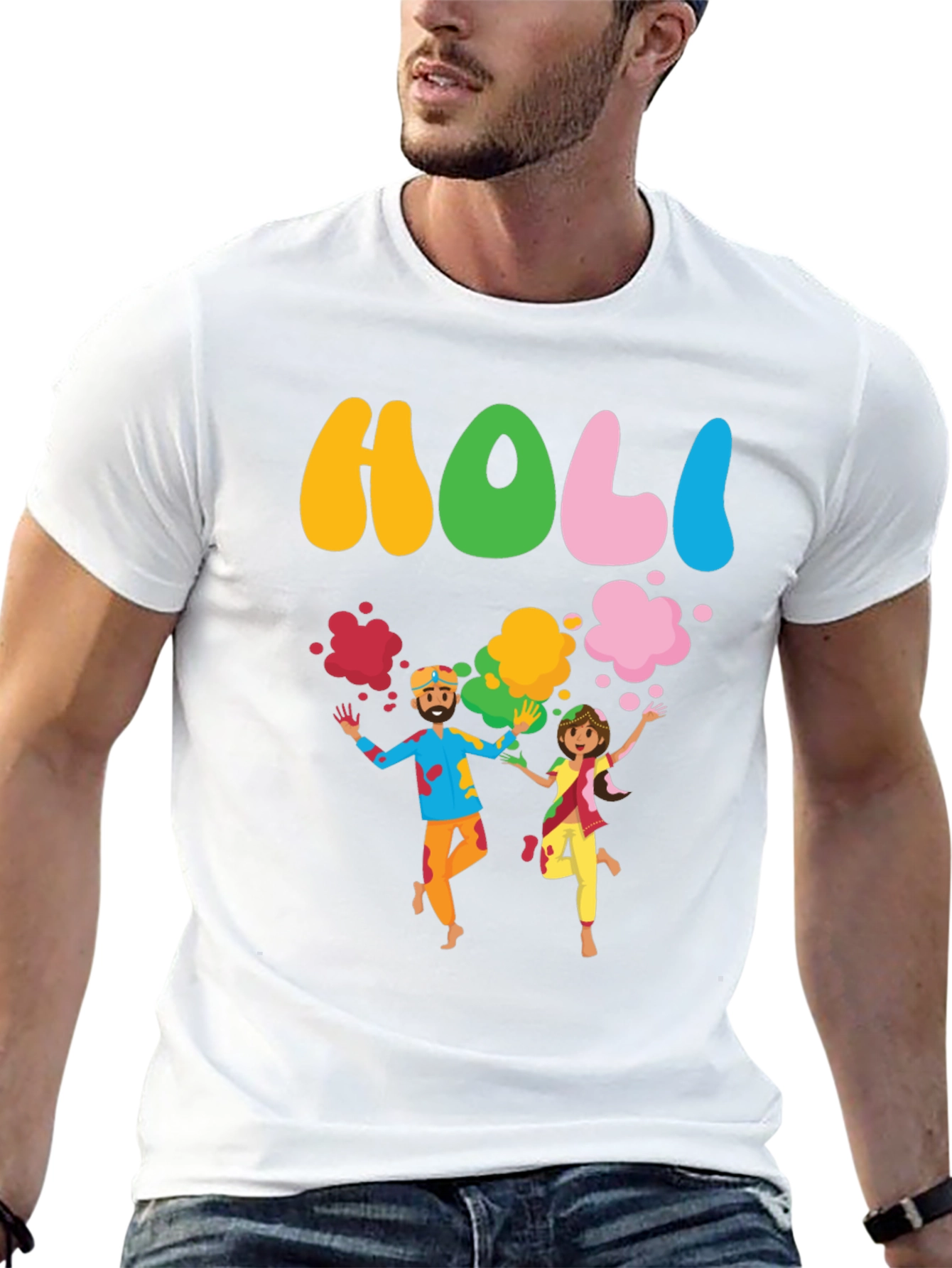 Holi Festival Black Graphic T-Shirt