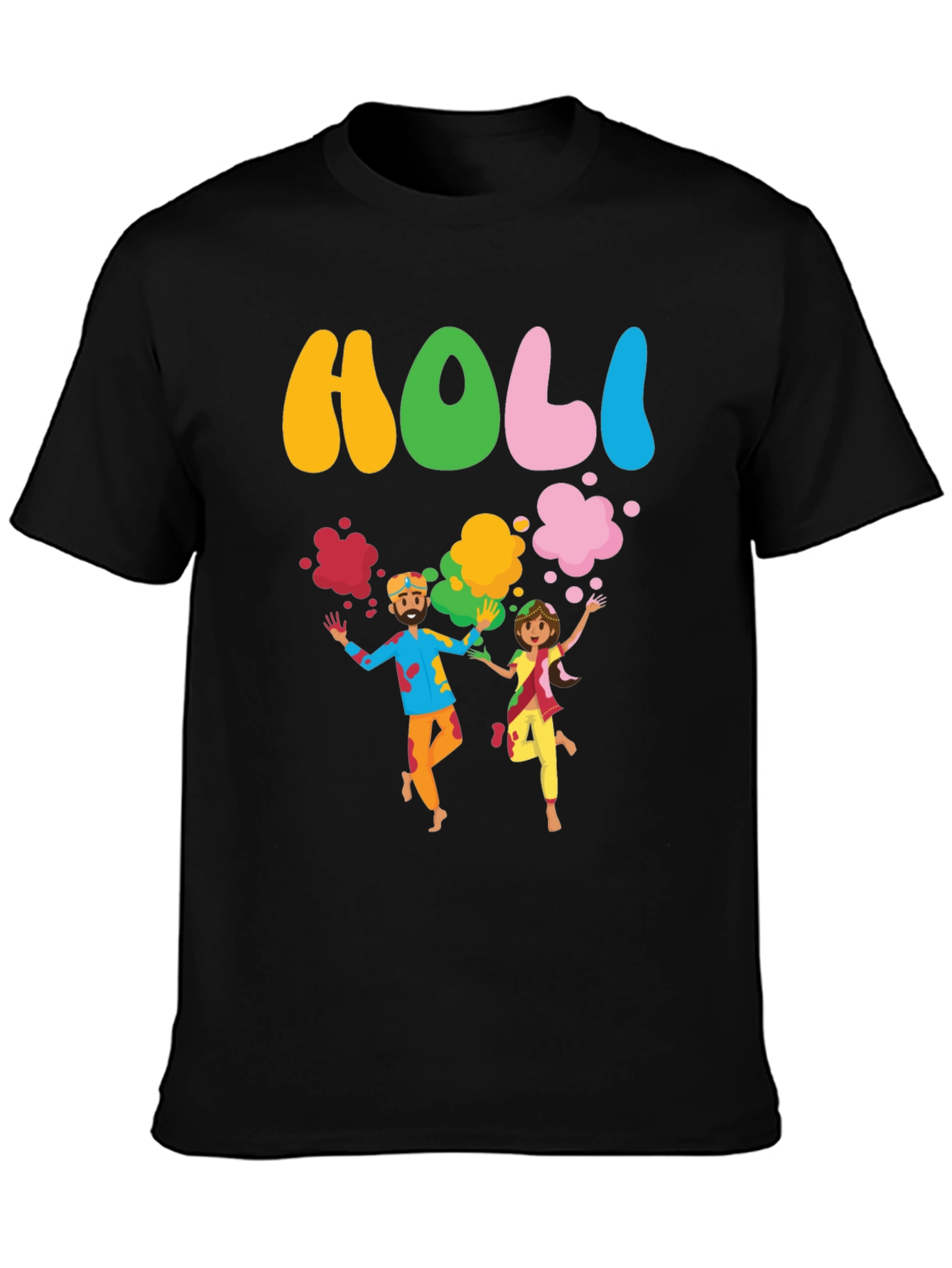 Holi Festival Black Graphic T-Shirt