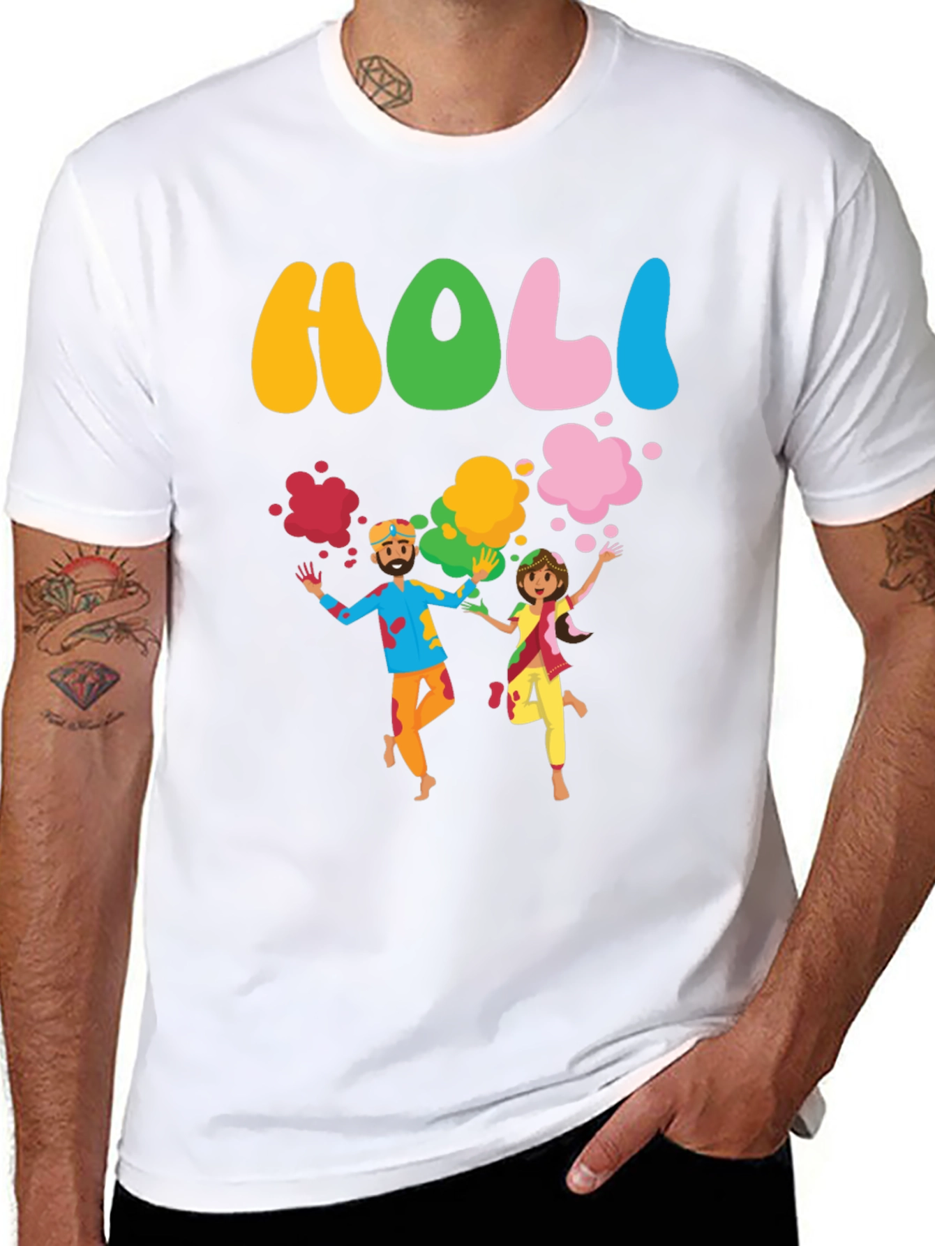 Holi Festival Black Graphic T-Shirt