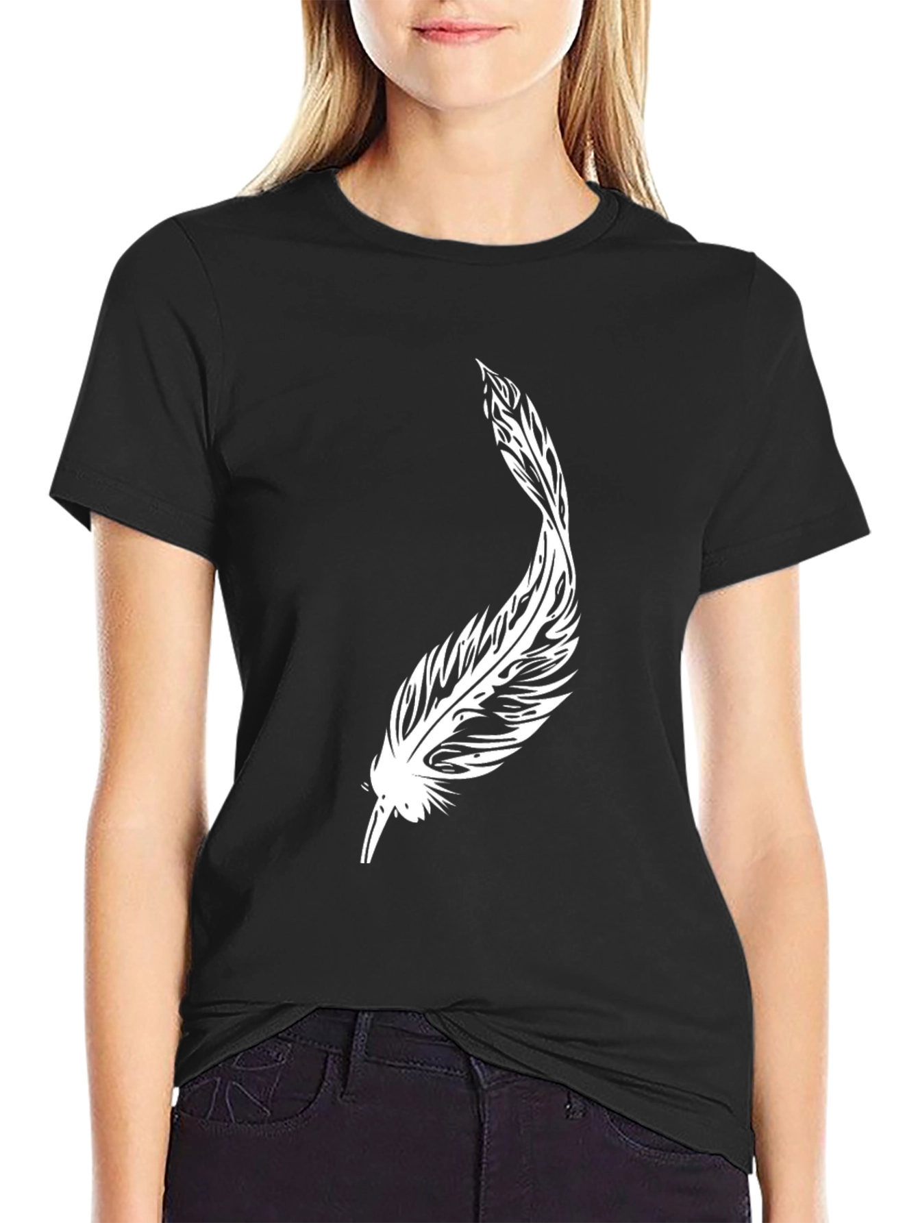 Feather Graphic Black T-Shirt - Casual Mens Style