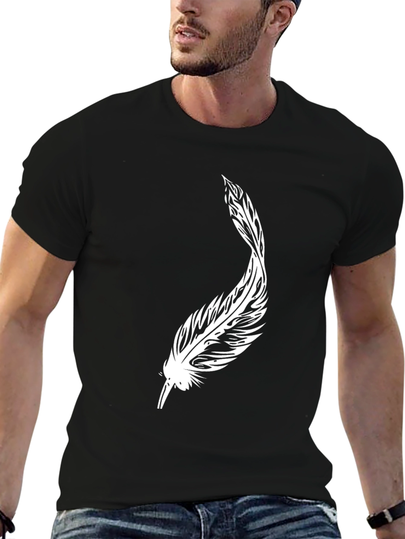 Feather Graphic Black T-Shirt - Casual Mens Style
