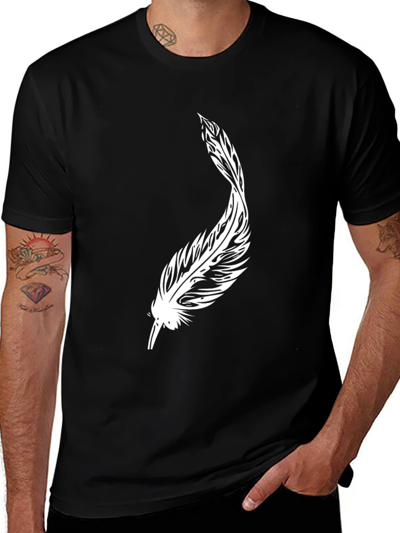 Feather Graphic Black T-Shirt - Casual Mens Style