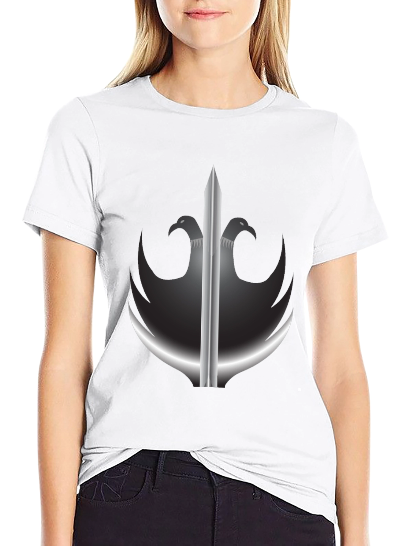 Black T-Shirt with Sword & Eagle Crest Graphic