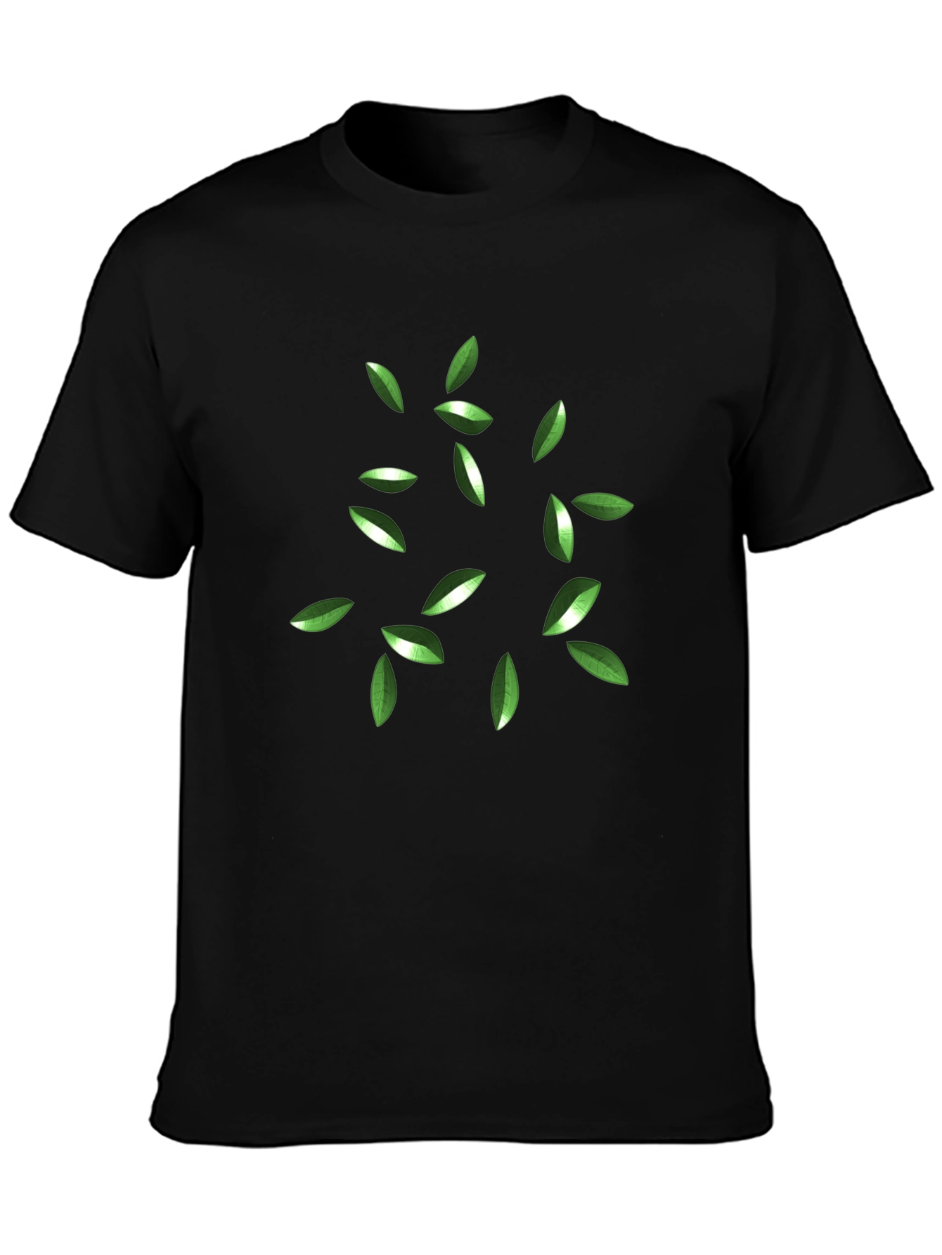 Green Leaves Graphic Black T-Shirt