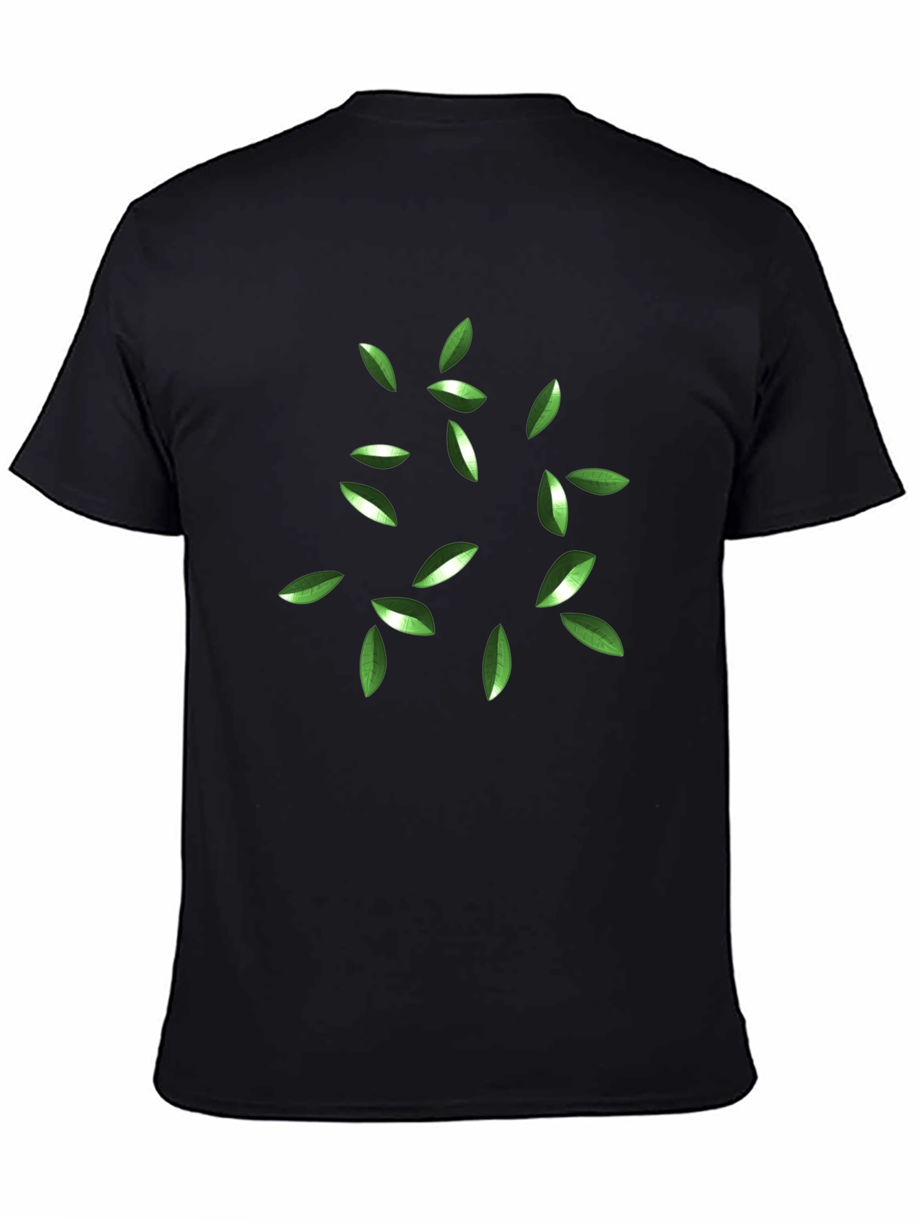 Green Leaves Graphic Black T-Shirt
