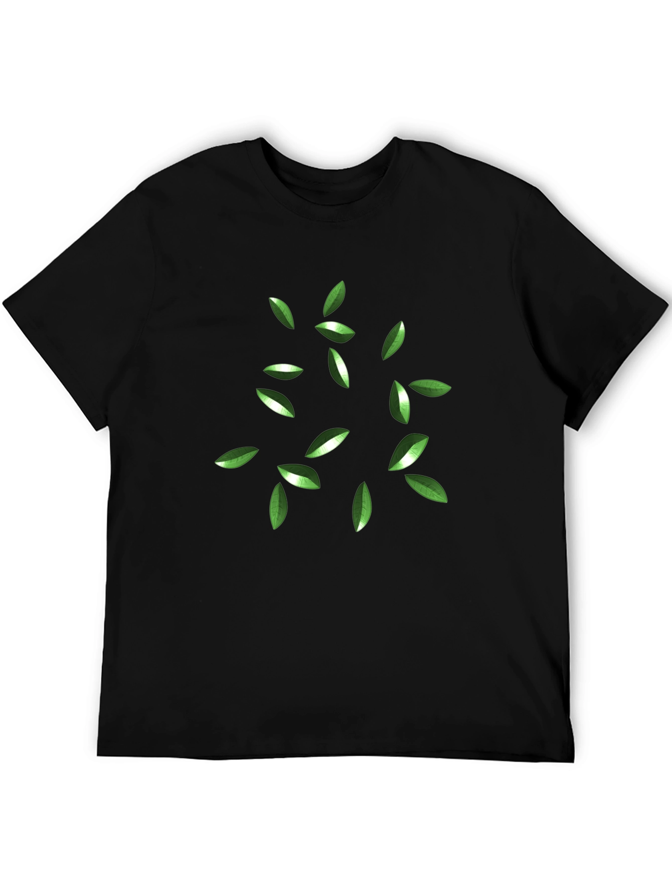 Green Leaves Graphic Black T-Shirt