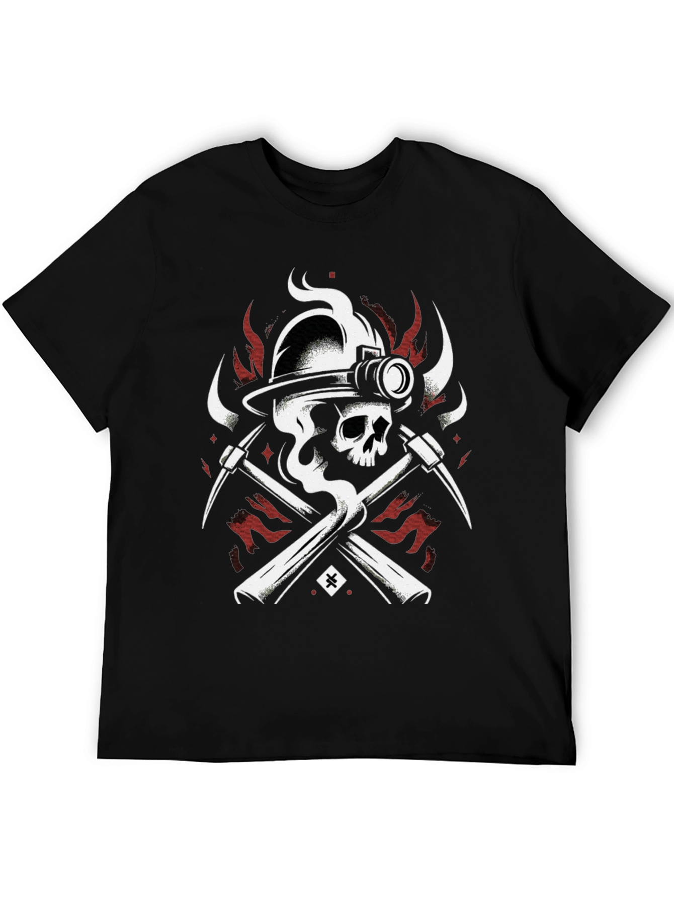 Miner Skull T-Shirt - Crossed Pickaxes and Helmet
